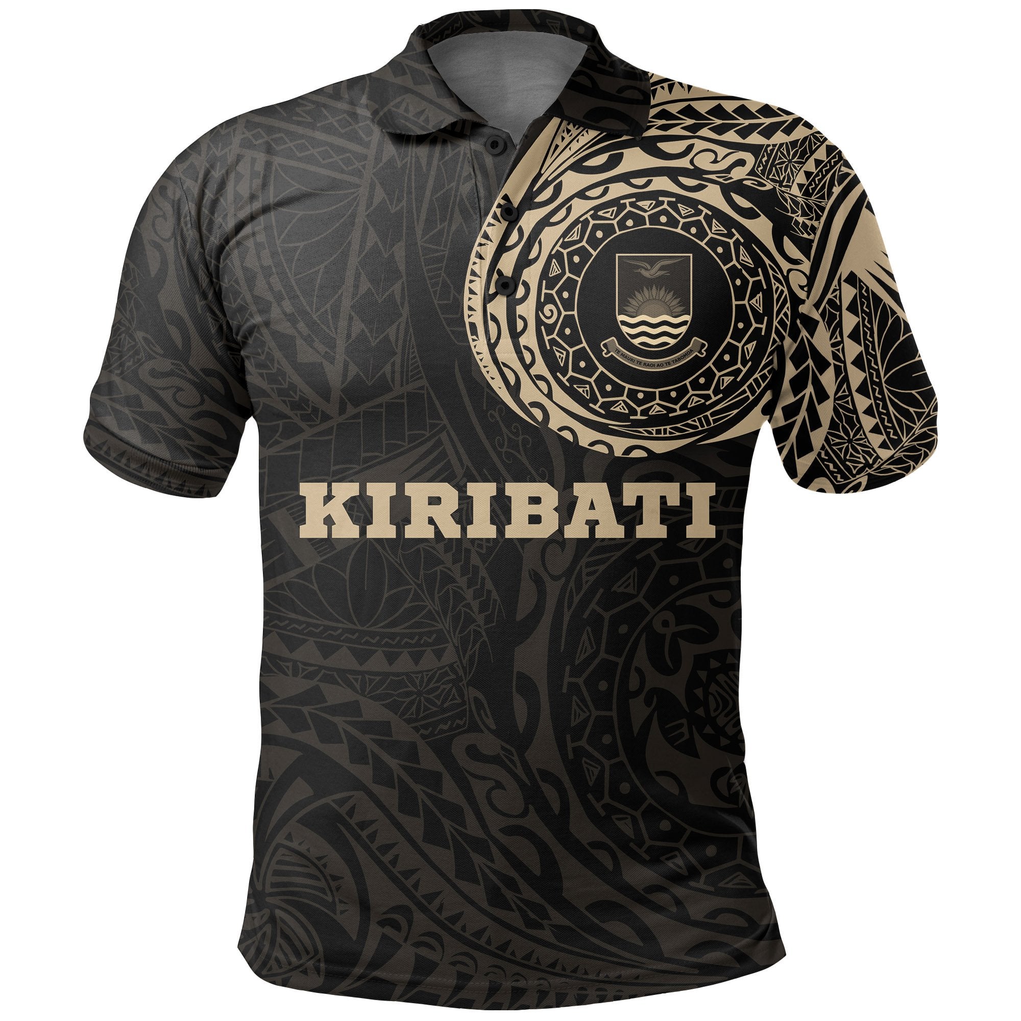 Kiribati Polo Shirt Kiribati Coat Of Arms Polynesian Tattoo A7 Unisex Black - Polynesian Pride