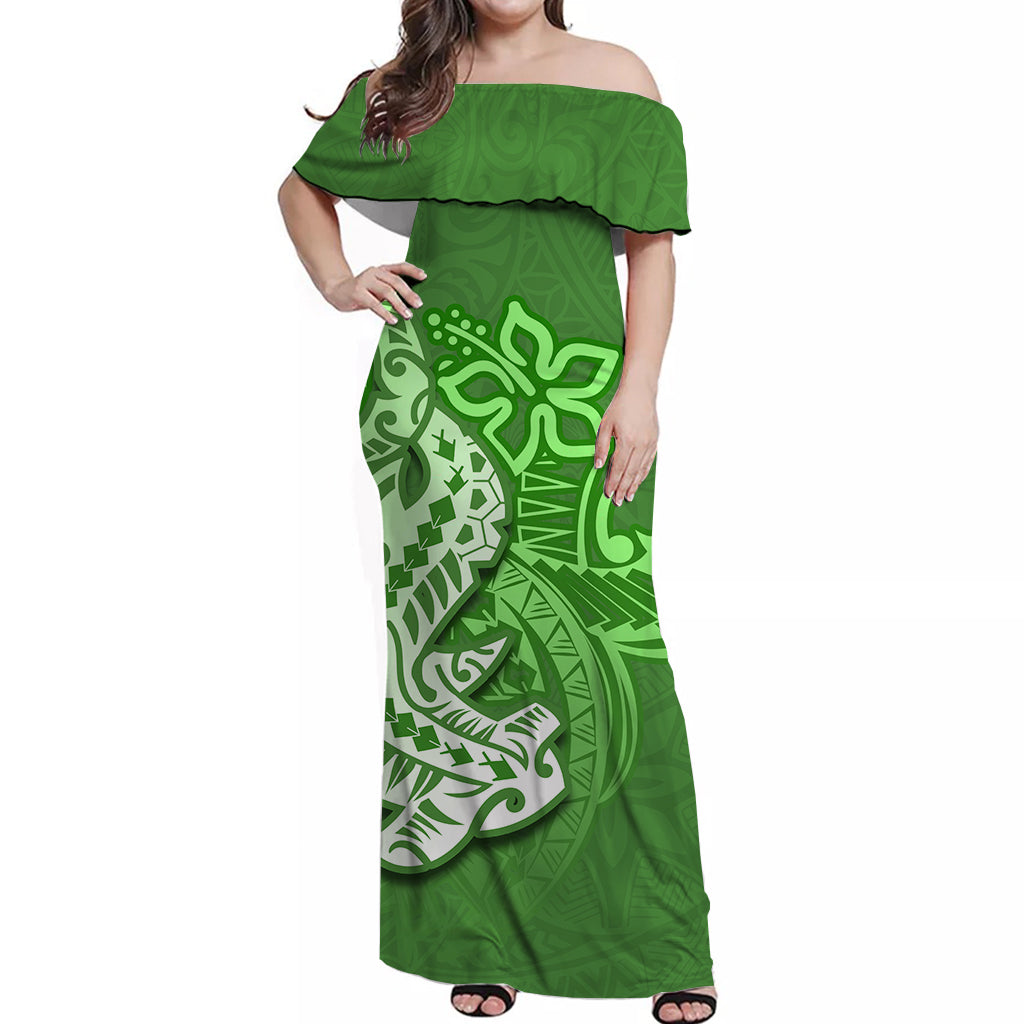 Custom Polynesian Matching Dress And Shirt with Tribal Hammerhead Shark Green LT6 - Polynesian Pride