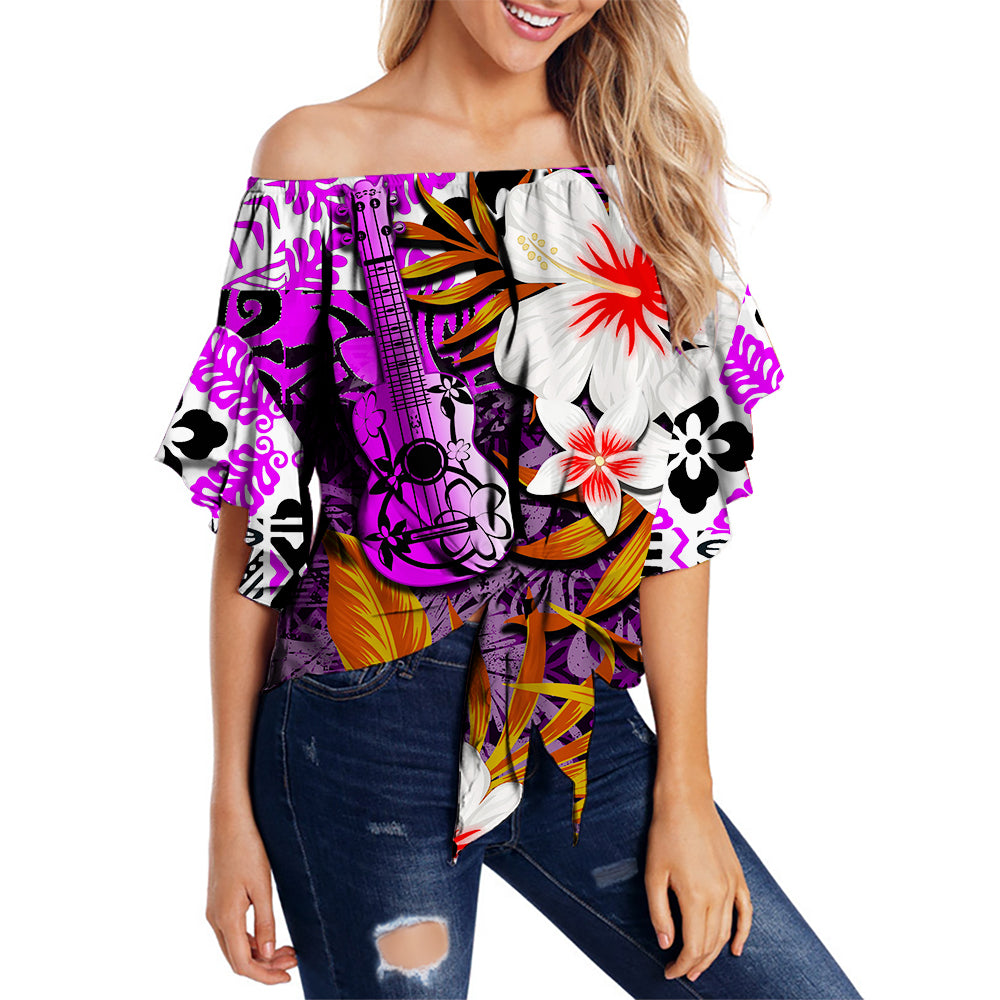 Hawaii Ukulele Off Shoulder Waist Wrap Top Purple Style LT6 Female Purple - Polynesian Pride