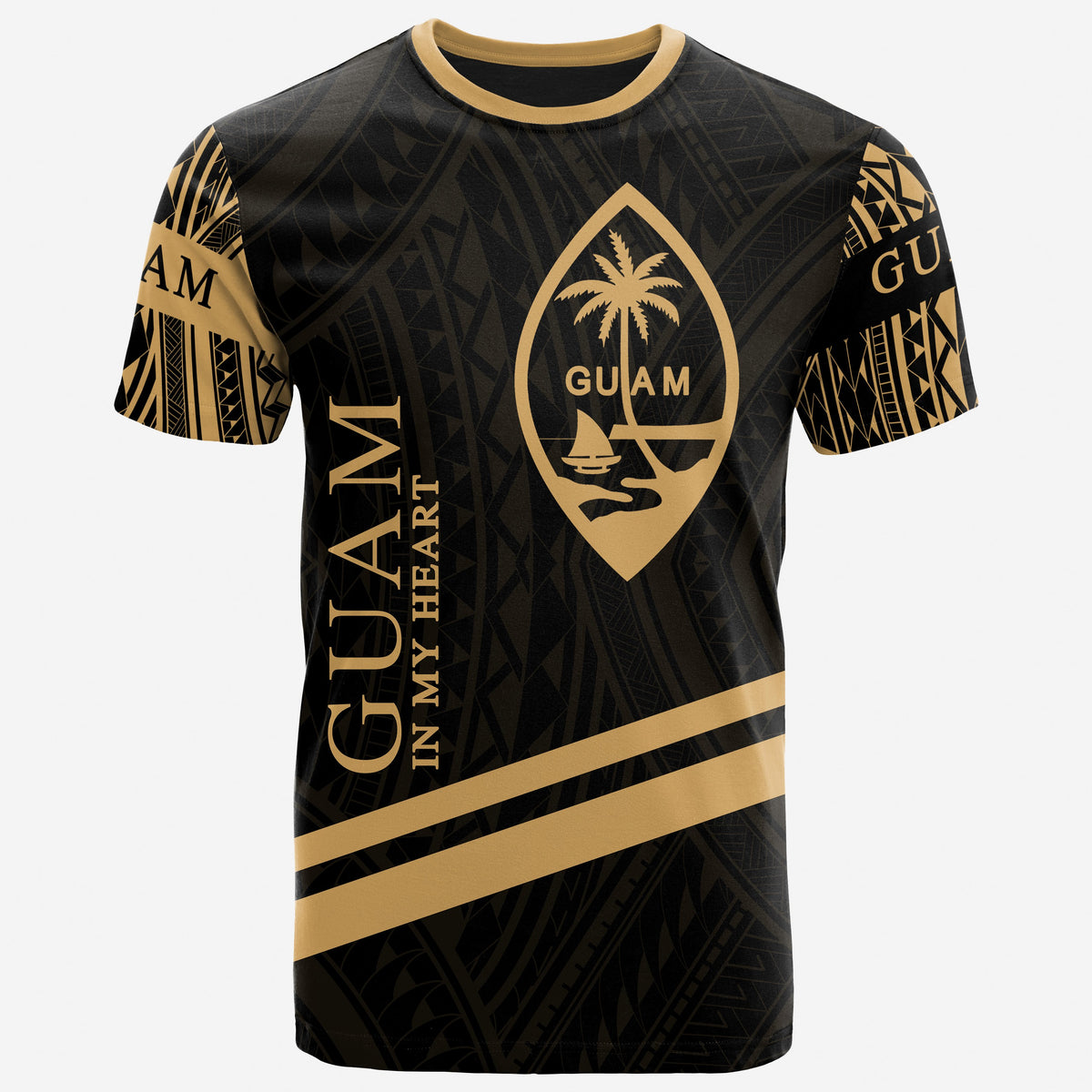 Guam T Shirt In My Heart Style Gold Polynesian Patterns Unisex Black - Polynesian Pride
