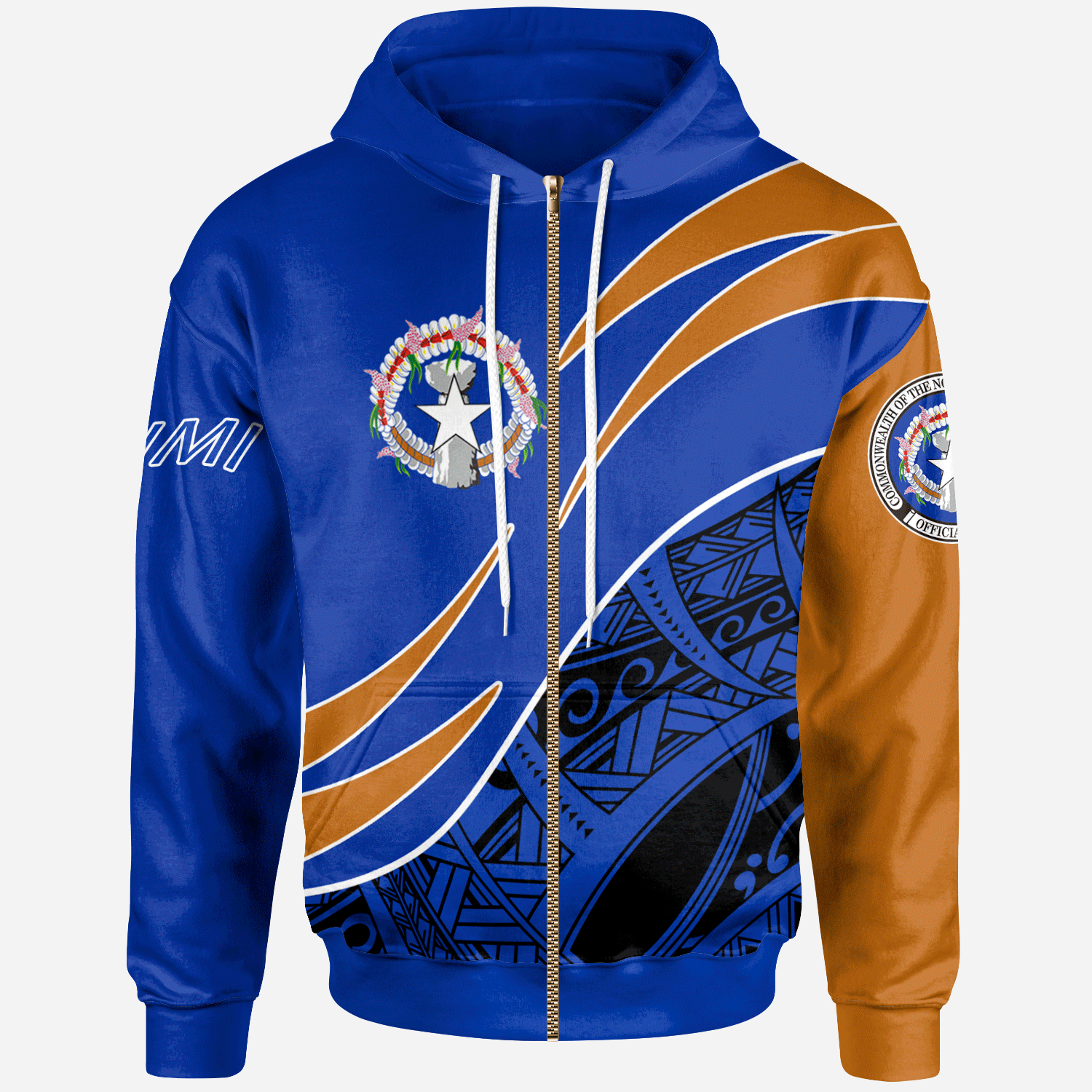 Northern Mariana Islands Zip Hoodie Custom Symmetrical Lines Unisex Blue - Polynesian Pride