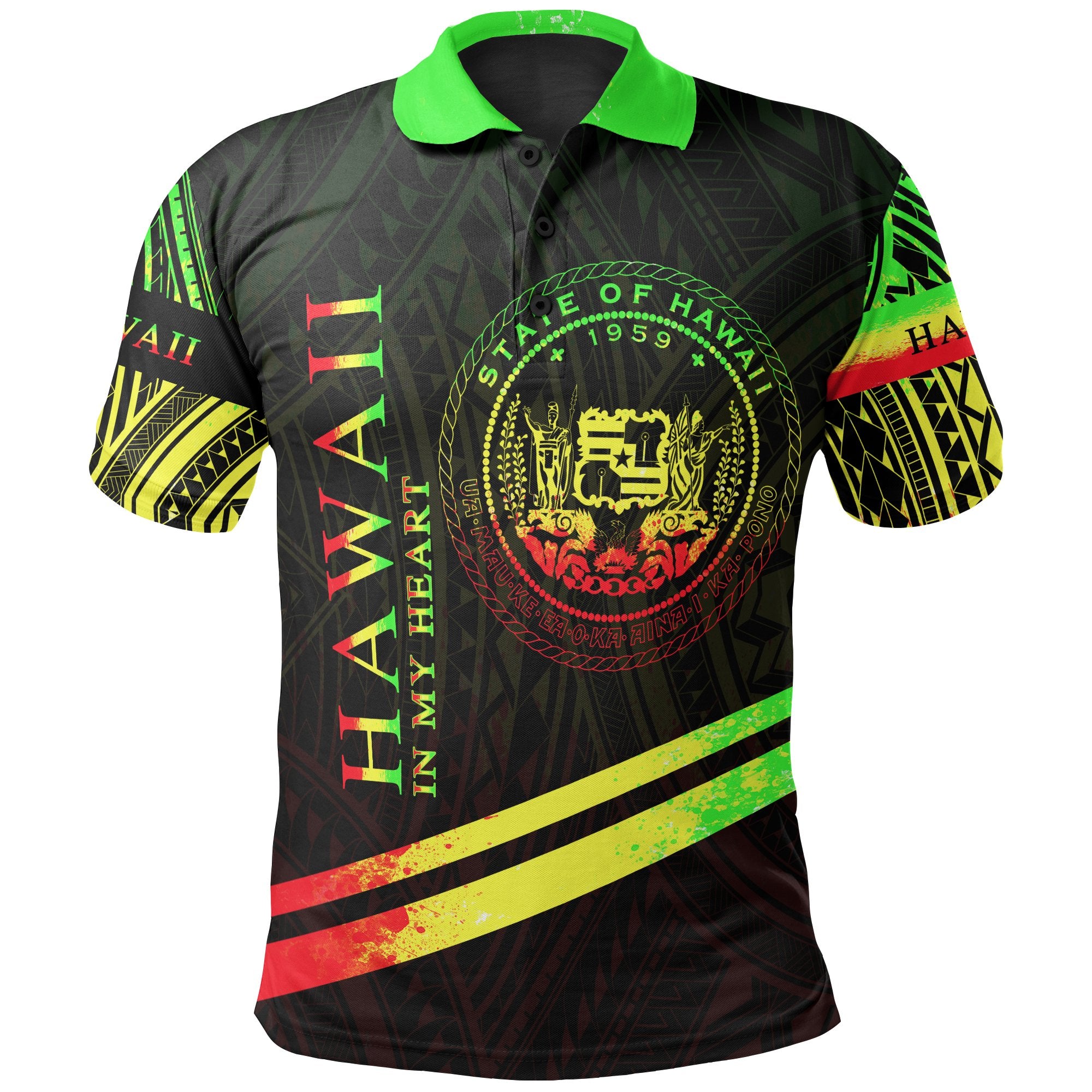 Hawaii Polo Shirt In My Heart Style Reggae Polynesian Patterns Unisex Black - Polynesian Pride