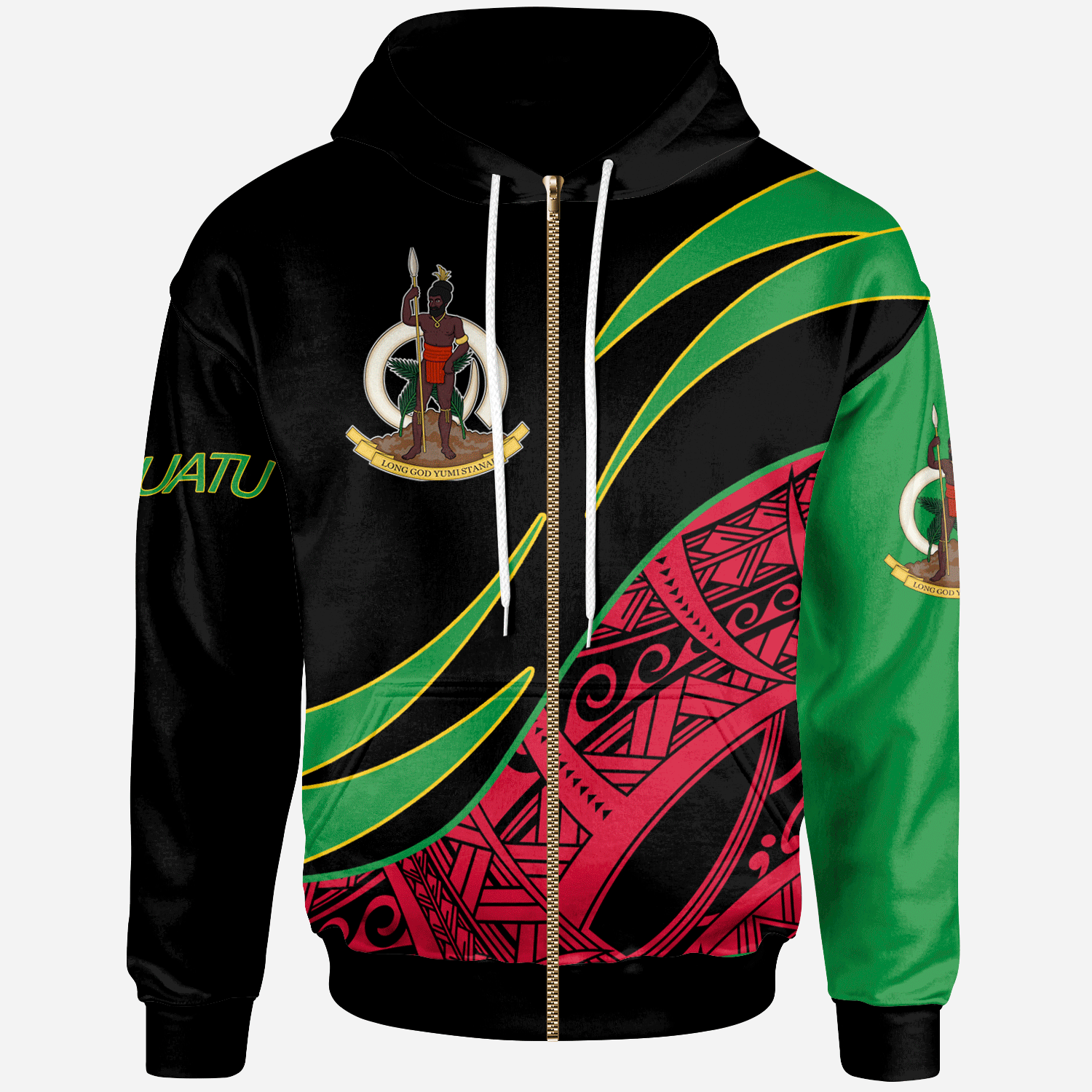 Vanuatu Zip Hoodie Custom Symmetrical Lines Unisex Black - Polynesian Pride