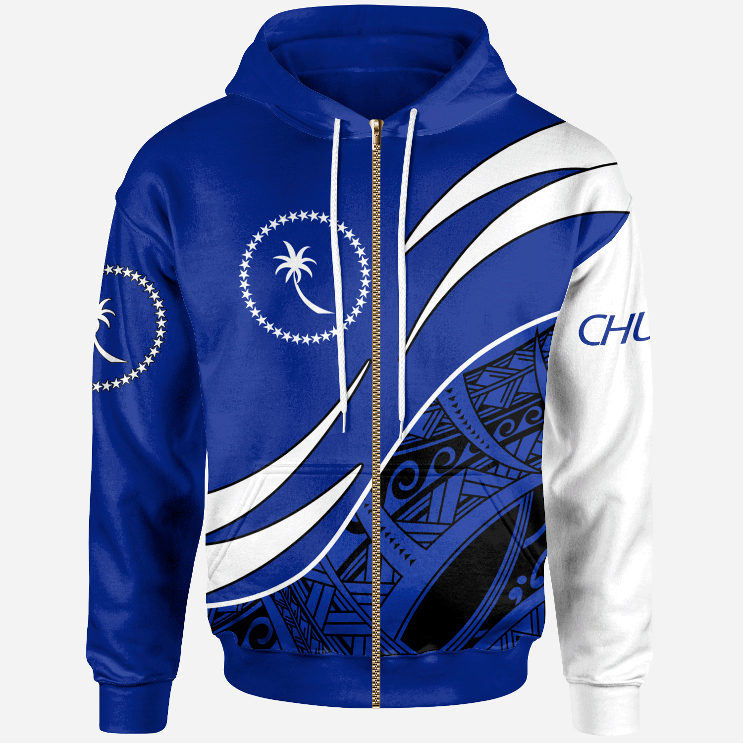 Chuuk Zip Hoodie Custom Symmetrical Lines Unisex Blue - Polynesian Pride