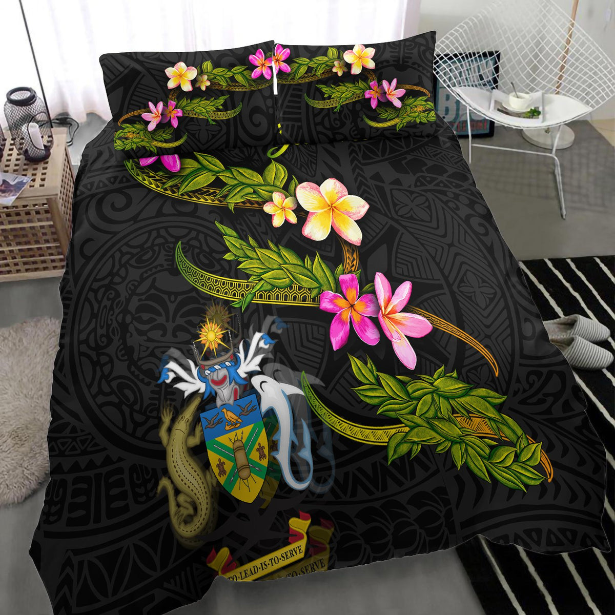 Solomon Islands Polynesian Custom Personalised Bedding Set - Plumeria Tribal - Polynesian Pride