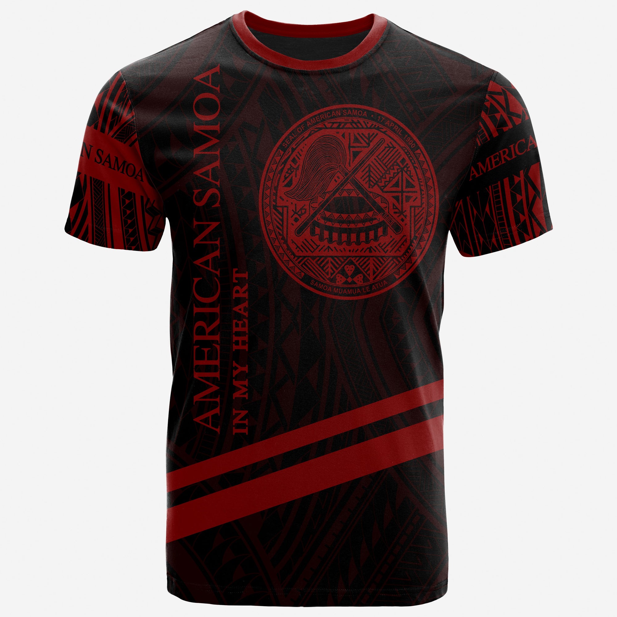 American Samoa T Shirt In My Heart Style Red Polynesian Patterns Unisex Black - Polynesian Pride