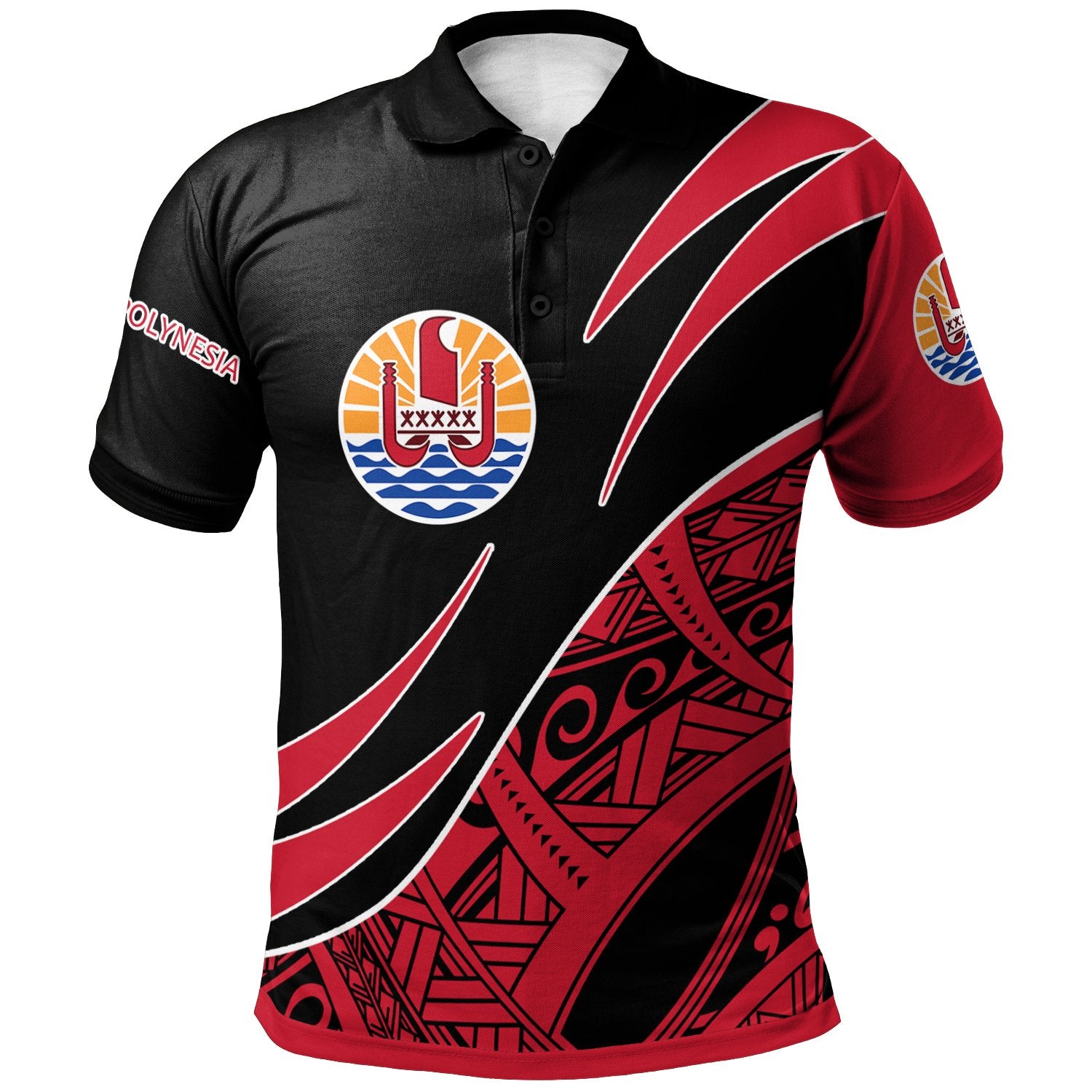 French Polynesia Polo Shirt Custom Symmetrical Lines Unisex Black - Polynesian Pride