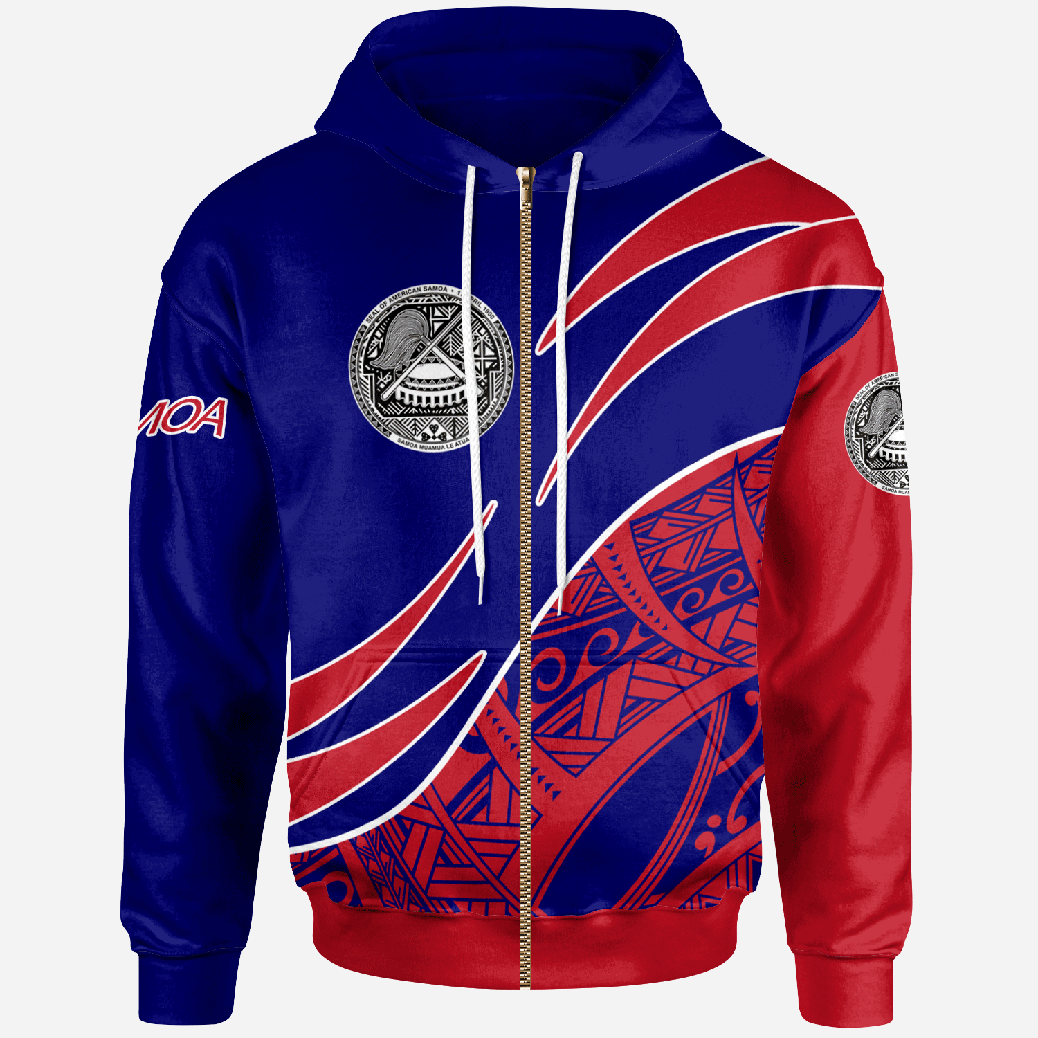 American Samoa Zip Hoodie Custom Symmetrical Lines Unisex Blue - Polynesian Pride