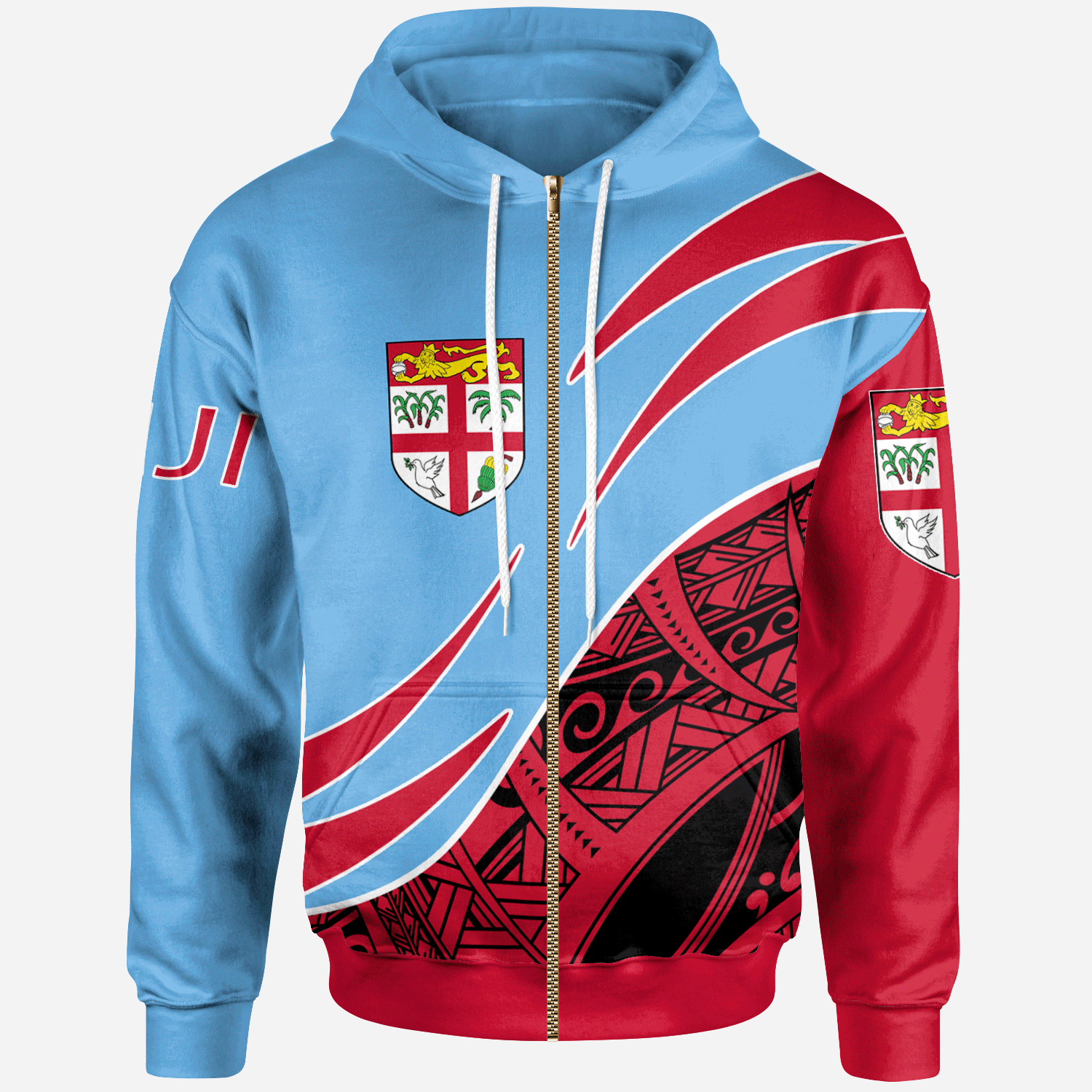 FiJi Zip Hoodie Custom Symmetrical Lines Unisex Blue - Polynesian Pride