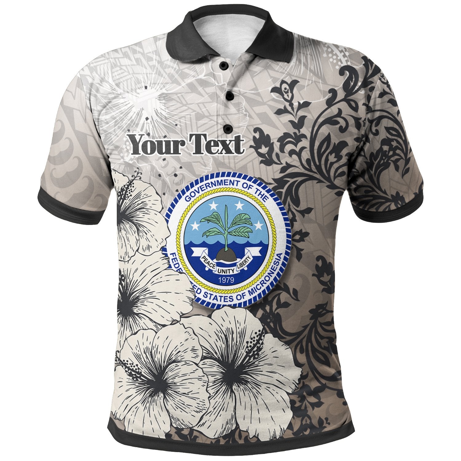 Federated States of Micronesia Polo Custom Vintage Luxury Floral Style Unisex Nude - Polynesian Pride