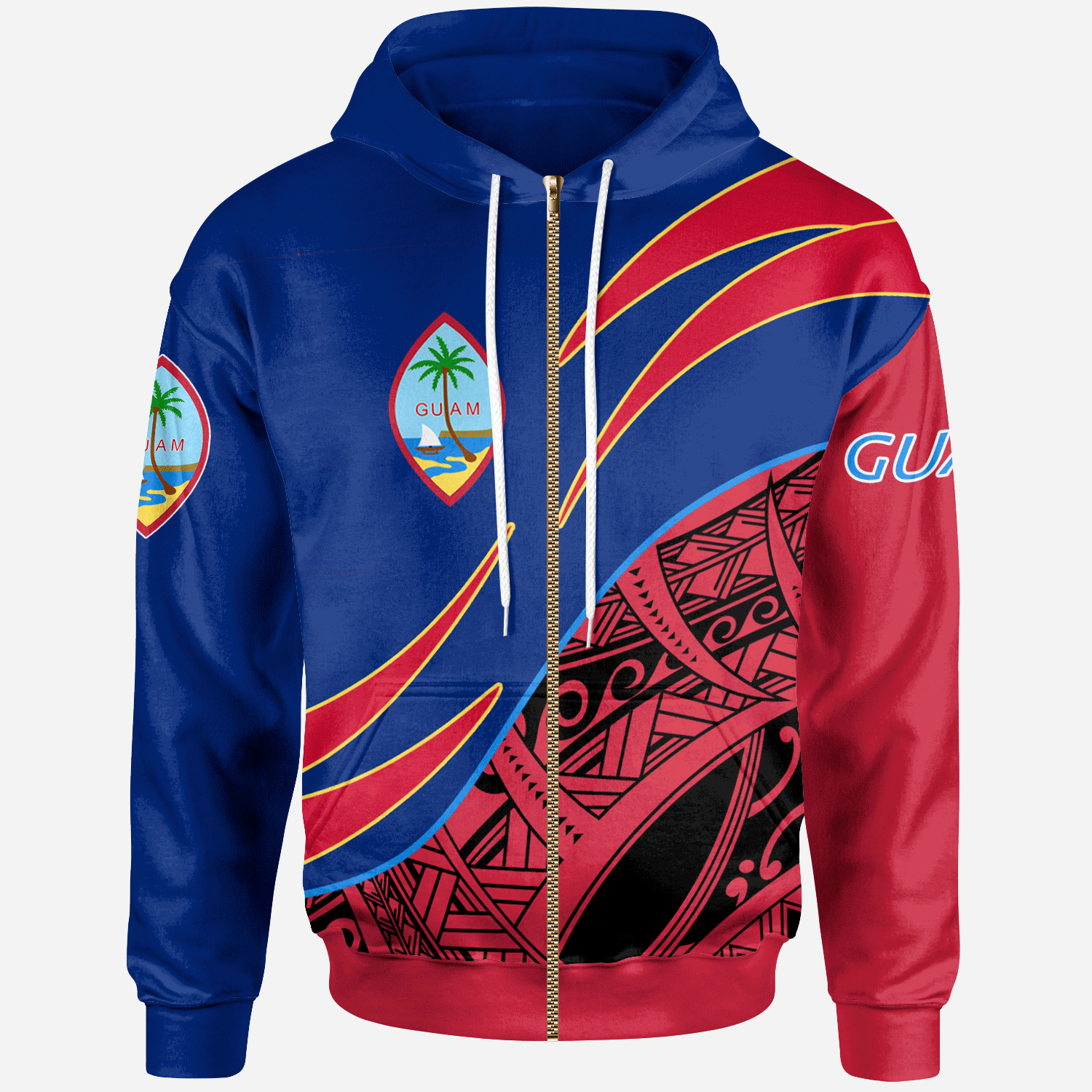 Guam Zip Hoodie Custom Symmetrical Lines Unisex Blue - Polynesian Pride