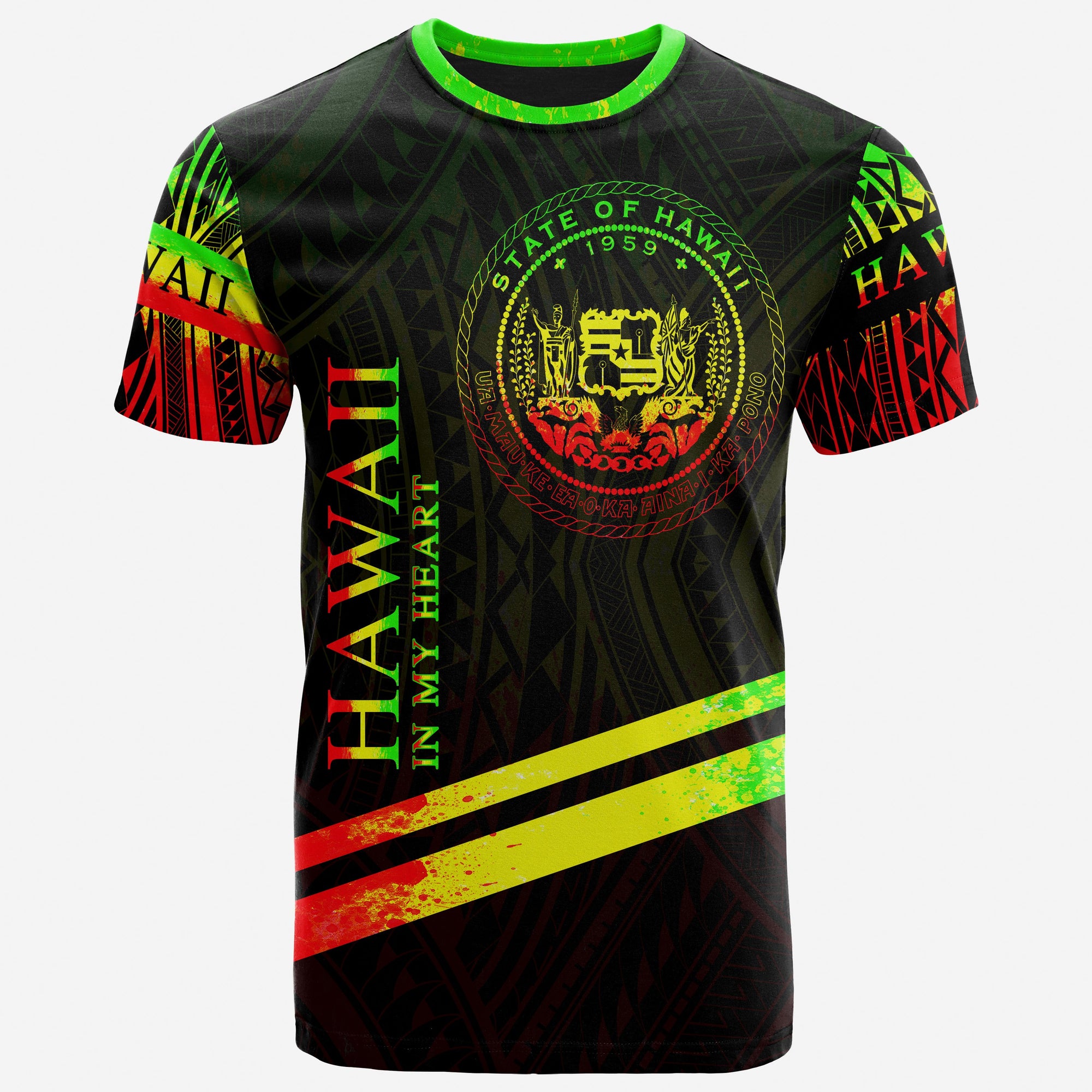 Hawaii T Shirt In My Heart Style Reggae Polynesian Patterns Unisex Black - Polynesian Pride