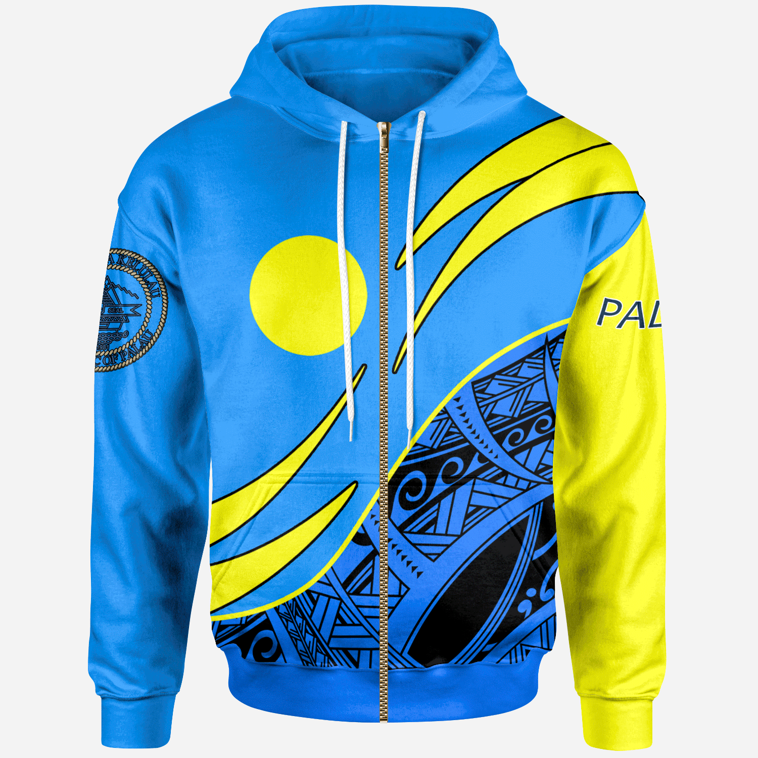 Palau Zip Hoodie Custom Symmetrical Lines Unisex Blue - Polynesian Pride