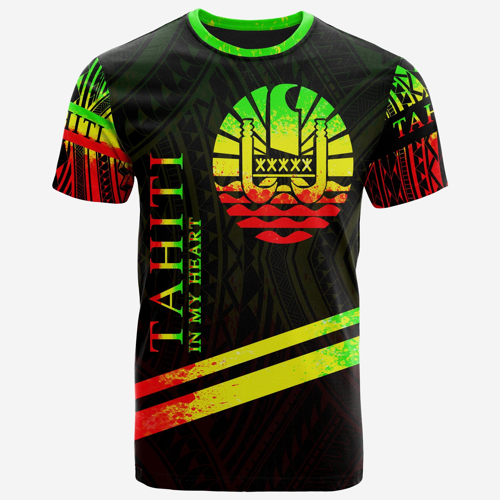Tahiti T Shirt In My Heart Style Reggae Polynesian Patterns Unisex Black - Polynesian Pride