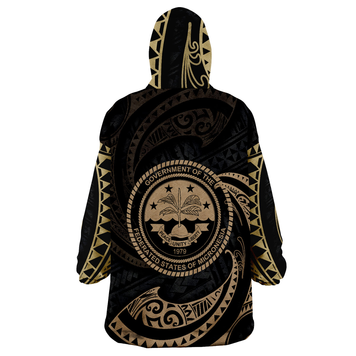 Federated States of Micronesia Gold Tribal Wave Wearable Blanket Hoodie LT9 - Polynesian Pride