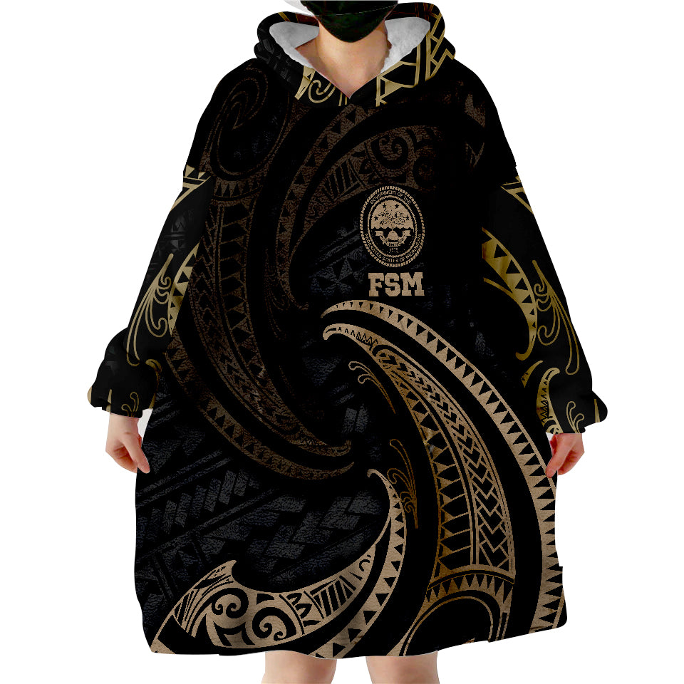 Federated States of Micronesia Gold Tribal Wave Wearable Blanket Hoodie LT9 - Polynesian Pride