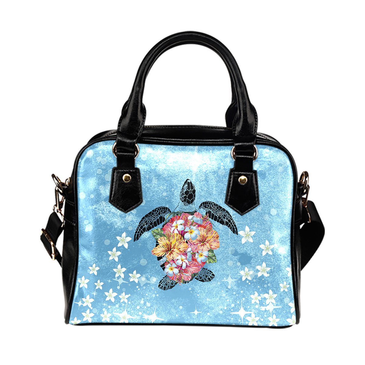 Personalized - Hawaii Turtle Hibiscus Plumeria Blue Shoulder Handbag - Polynesian Pride