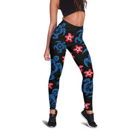 Hawaii Hibiscus Turtle Leggings (Blue) A6 - Polynesian Pride
