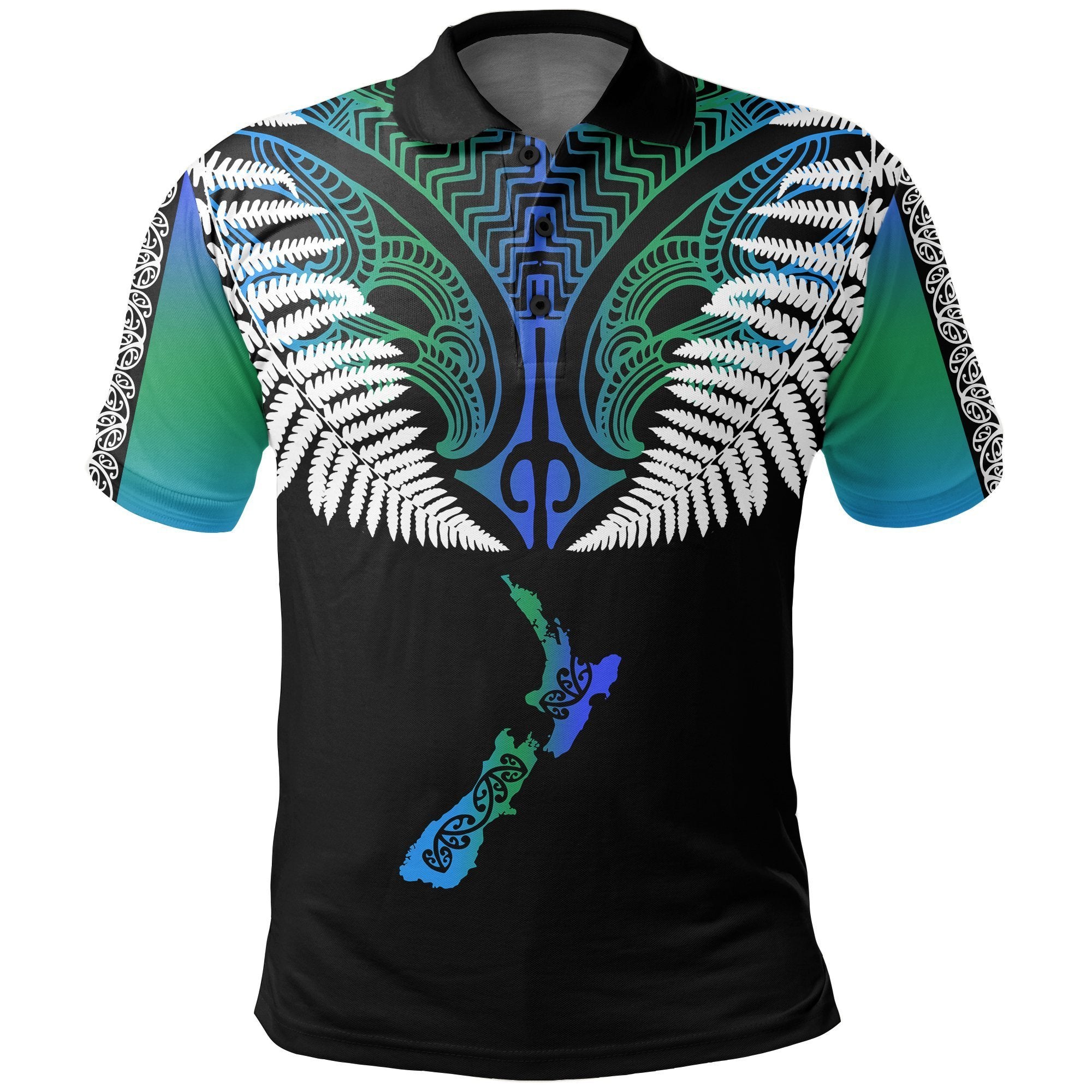 New Zealand Maori Polo Shirt, Silver Fern Poutama Golf Shirts Black - Polynesian Pride