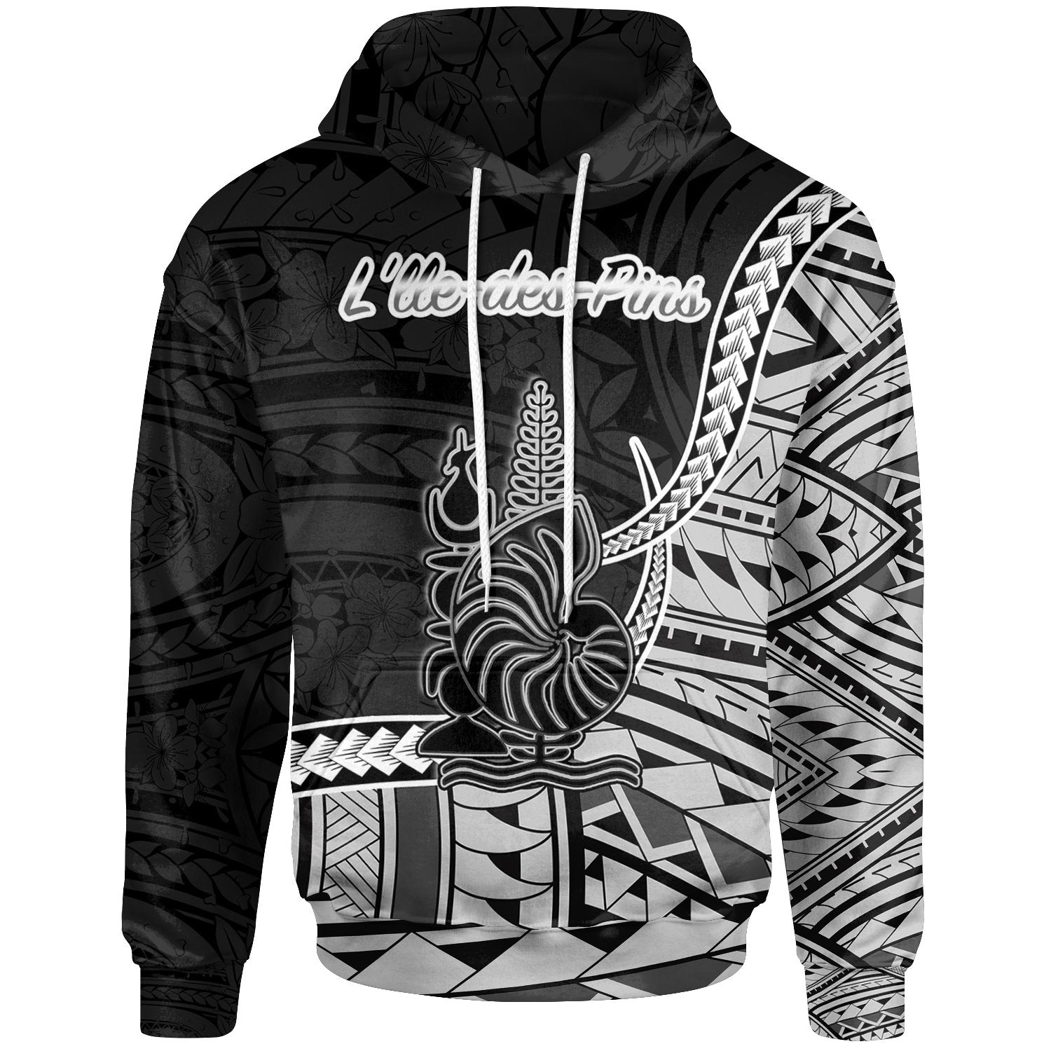 New Caledonia Islands Hoodie Llle des Pins Seal of New Caledonia Polynesian Patterns Unisex Black - Polynesian Pride