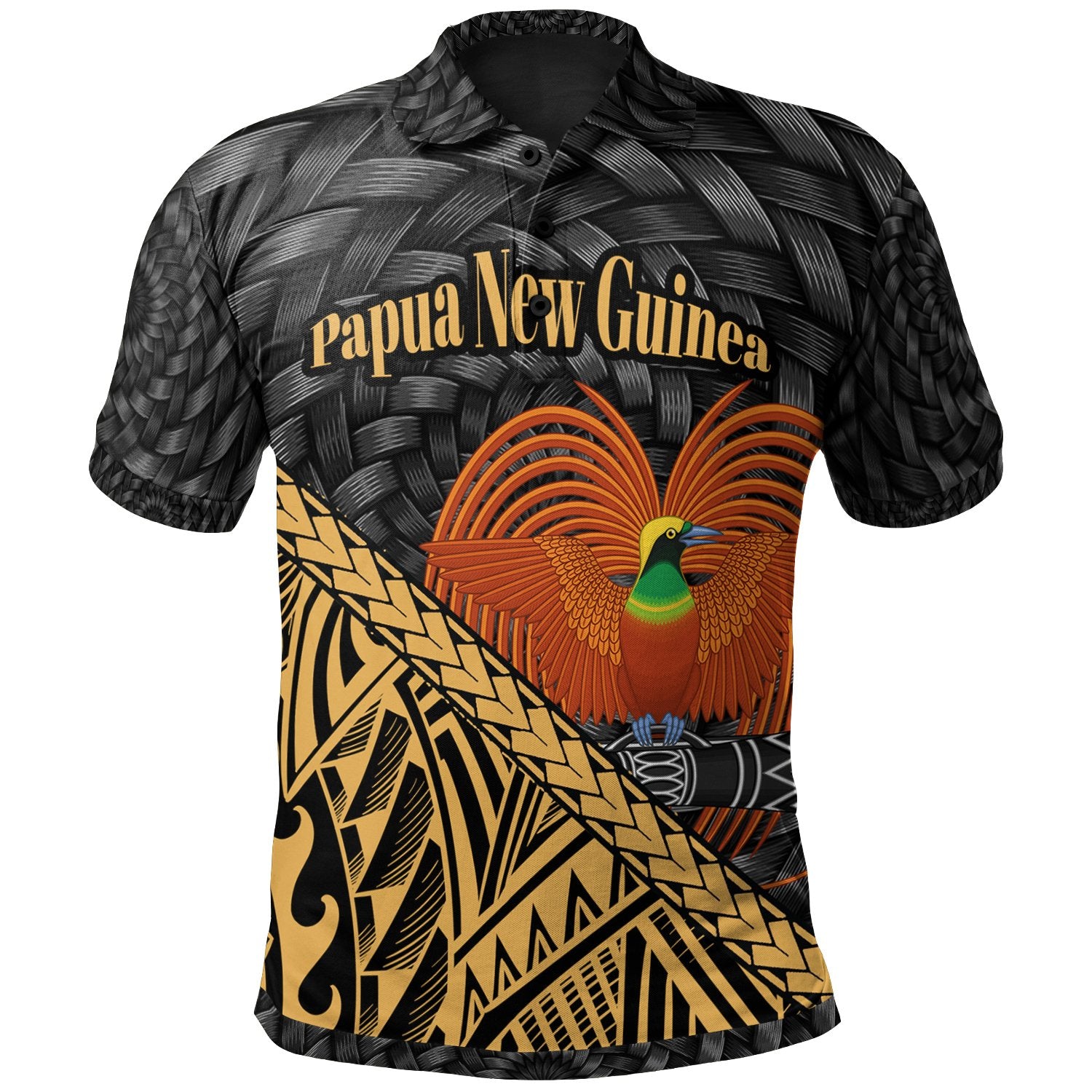 Papua New Guinea Polo Shirt Gold Polynesian Patterns With Bamboo Unisex Gold - Polynesian Pride