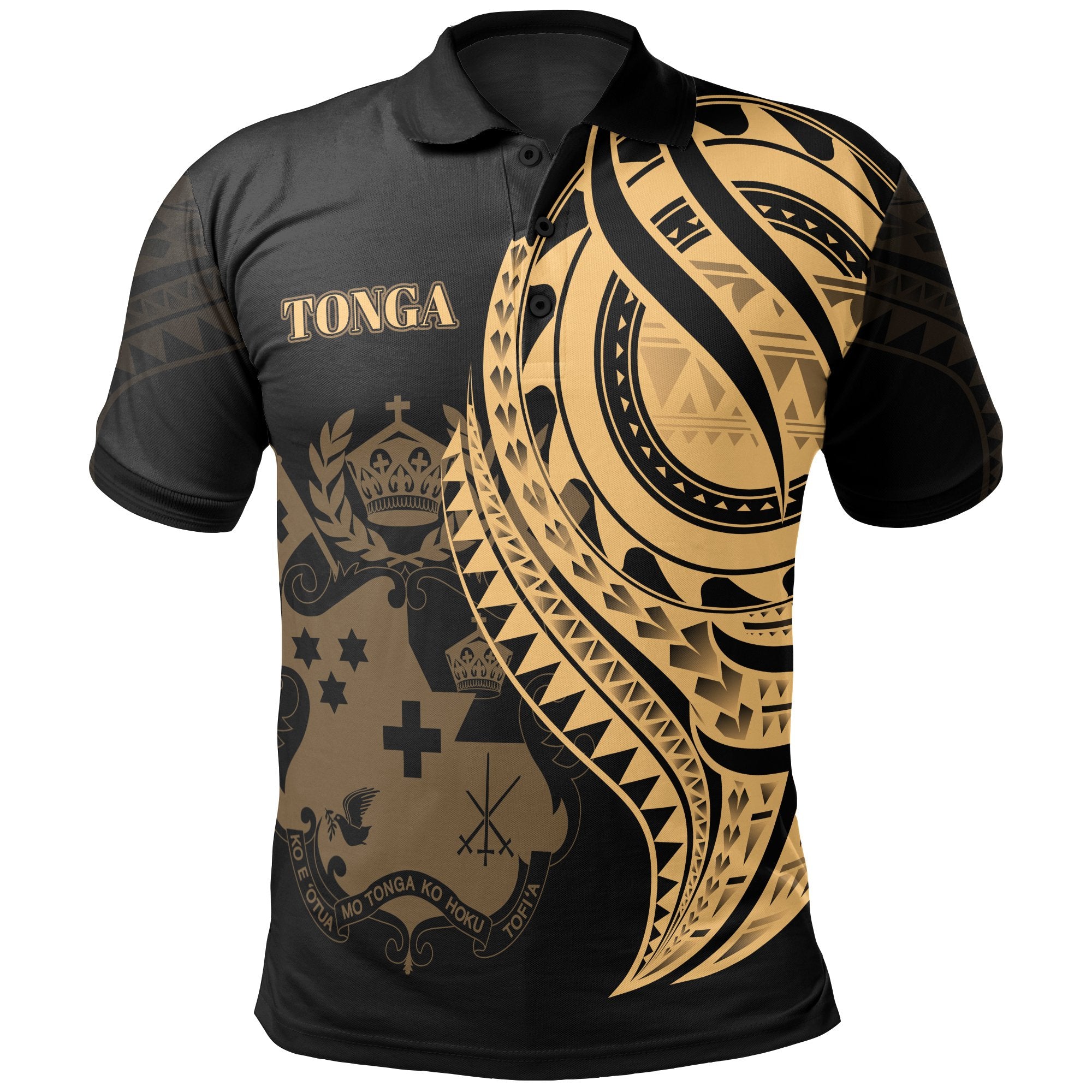 Tonga Polo Shirt Gold Color Polynesian Patterns Best Tonga Ever Unisex Black - Polynesian Pride