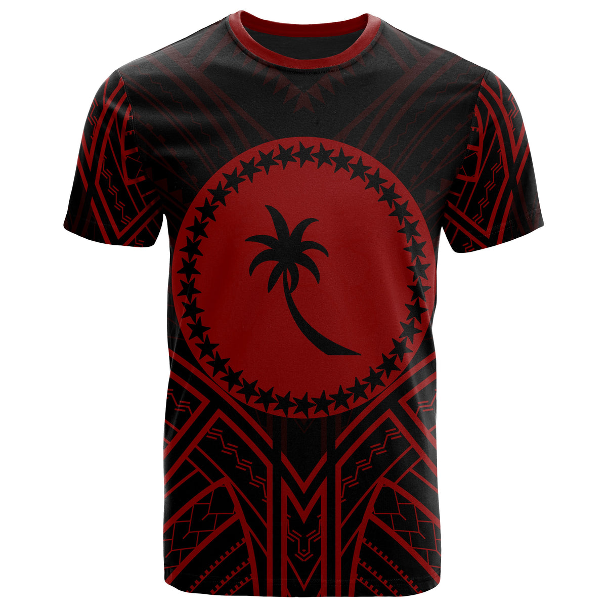 Chuuk State T Shirt Chuuk State Seal Tribal Red Color Patterns Unisex Black - Polynesian Pride