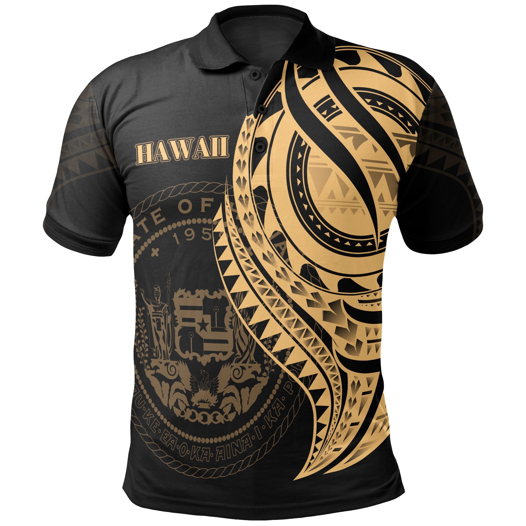 Hawaii Polo Shirt Gold Color Polynesian Patterns Best Hawaii Ever Unisex Black - Polynesian Pride