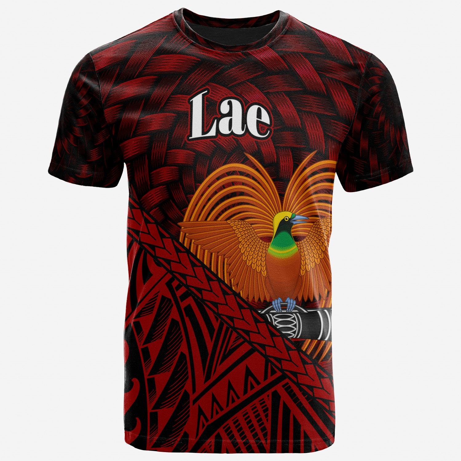 Papua New Guinea T Shirt Lae Polynesian Patterns With Bamboo Unisex Red - Polynesian Pride