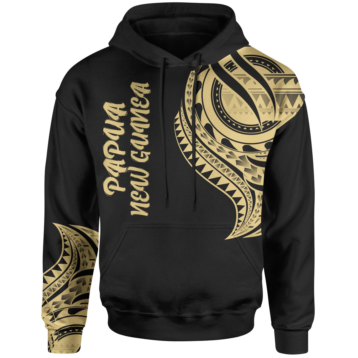 Papua New Guinea Hoodie Papua New Guinea Tatau Gold Patterns Unisex Black - Polynesian Pride