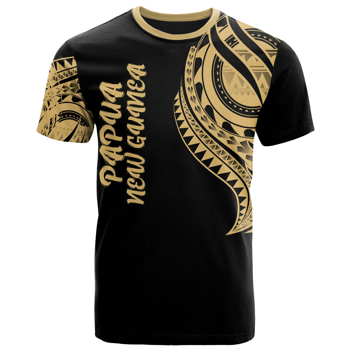 Papua New Guinea T Shirt Papua New Guinea Tatau Gold Patterns Black - Polynesian Pride