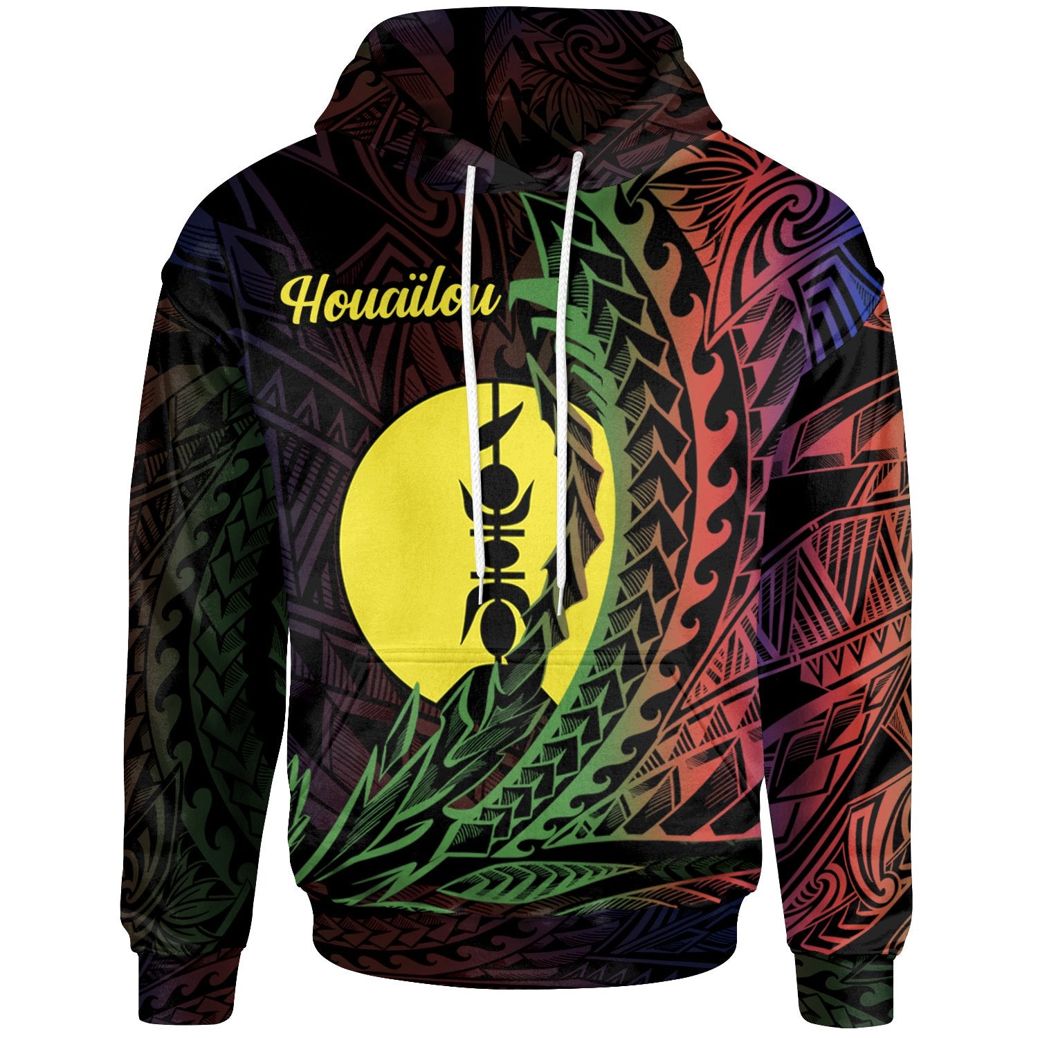 New Caledonia Hoodie Houailou Wings Style Flag Color Unisex Black - Polynesian Pride