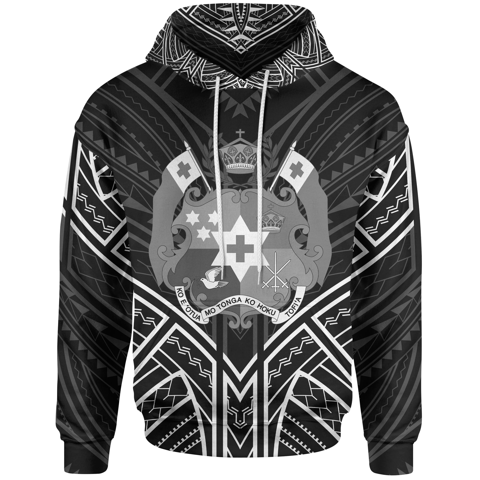 Tonga Hoodie Tonga Seal Black Tribal Patterns Unisex White - Polynesian Pride