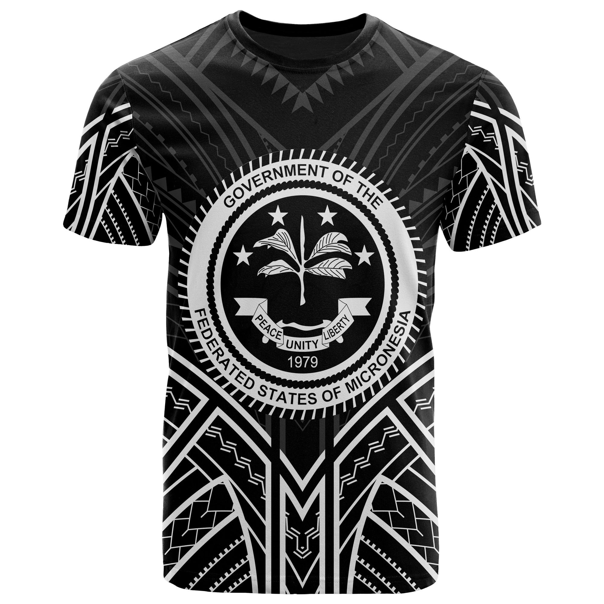 Federated States of Micronesia T Shirt FSM Seal Tribal Black Color Patterns Unisex Black - Polynesian Pride