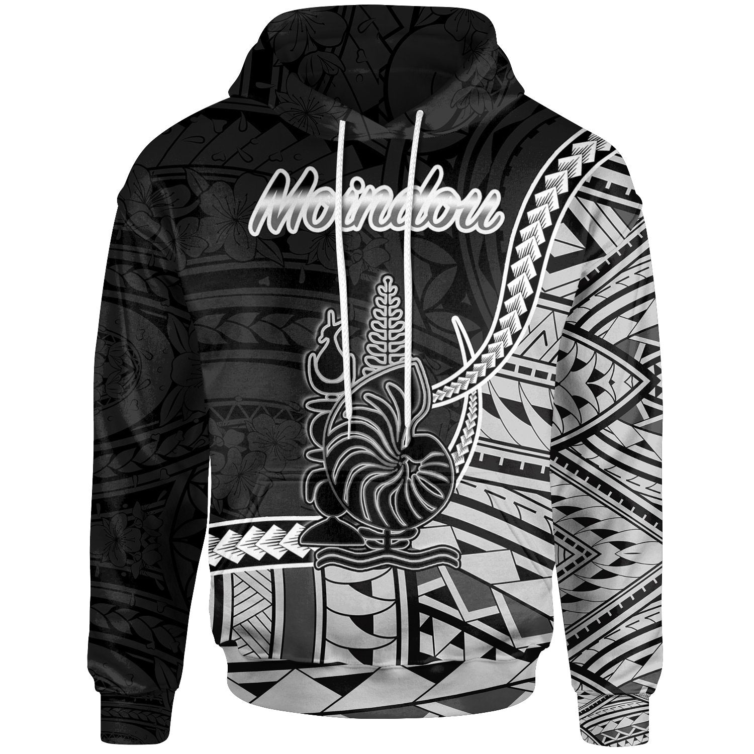 New Caledonia Islands Hoodie Moindou Seal of New Caledonia Polynesian Patterns Unisex Black - Polynesian Pride