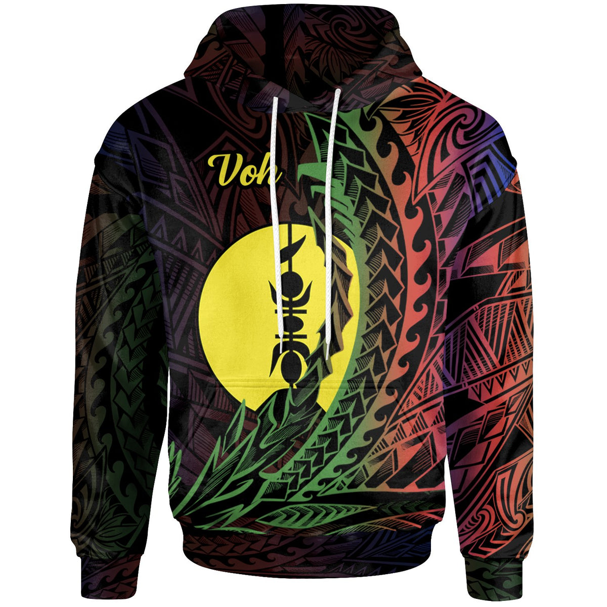 New Caledonia Hoodie Voh Wings Style Flag Color Unisex Black - Polynesian Pride