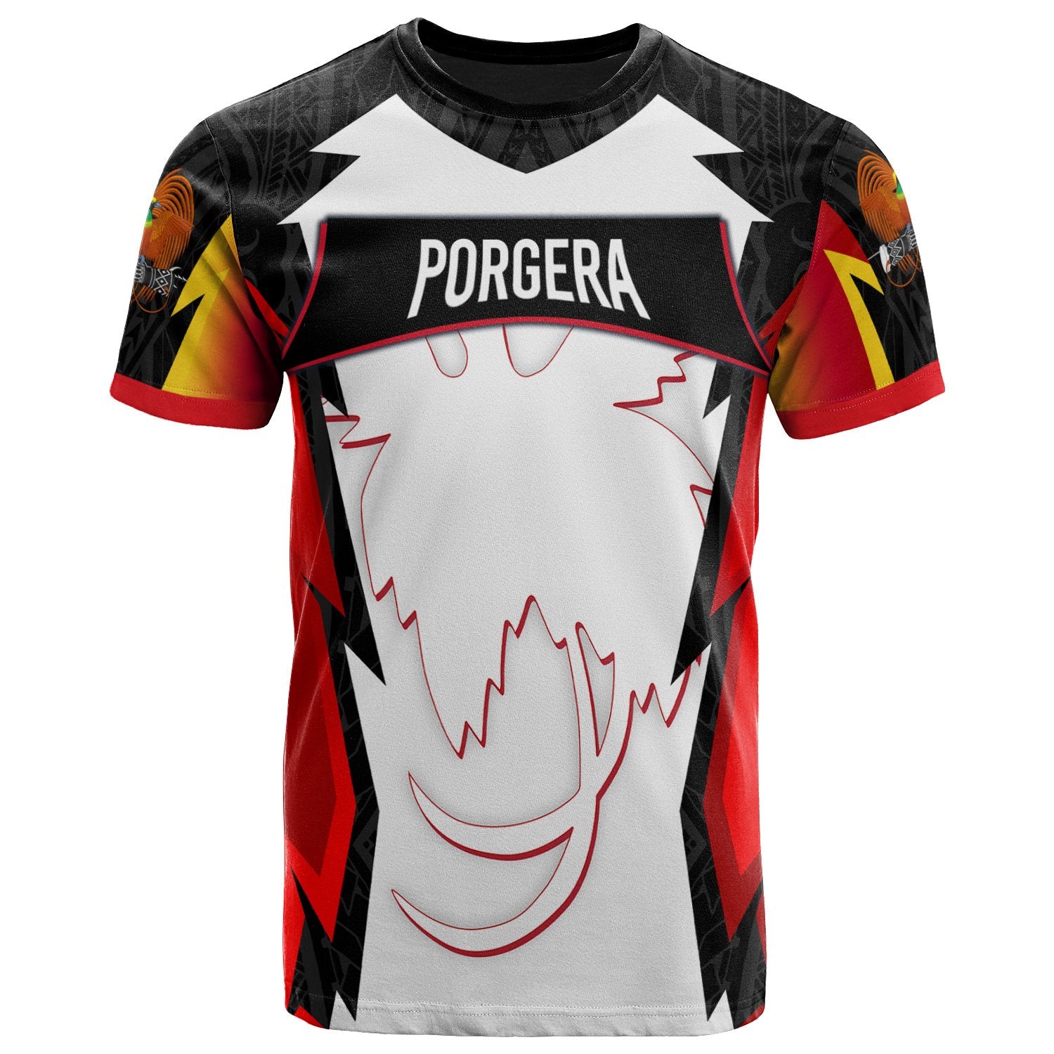 Papua New Guinea T Shirt Porgera PNG Coat Of Arms Unisex Red Black - Polynesian Pride