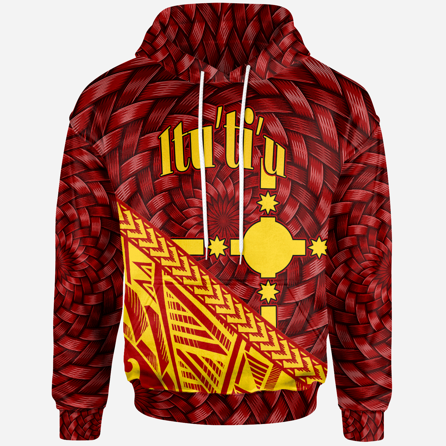 Rotuma Hoodie Itutiu Tapa Patterns With Bamboo Red - Polynesian Pride