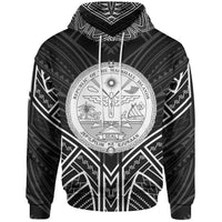 Marshall Islands Hoodie Marshall Islands Seal Black Tribal Patterns Unisex White - Polynesian Pride