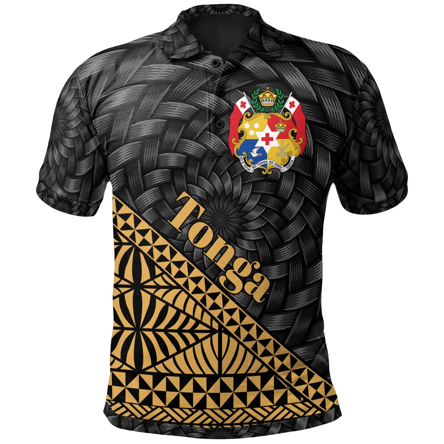 Tonga Polo Shirt Haveluloto Gold Tapa Patterns With Bamboo Unisex Gold - Polynesian Pride