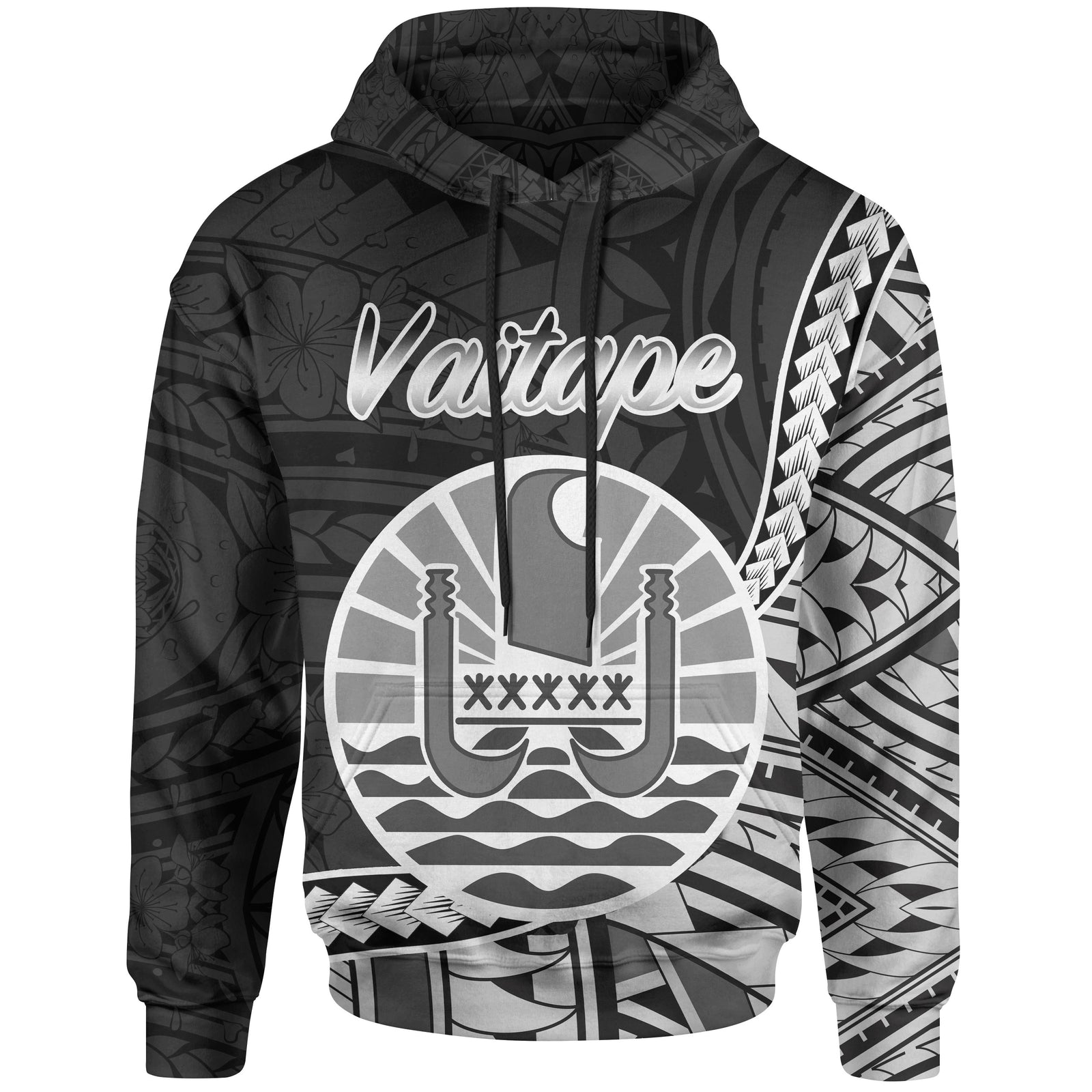French Polynesia Hoodie Vaitape Seal of French Polynesia Polynesian Patterns Unisex Black - Polynesian Pride