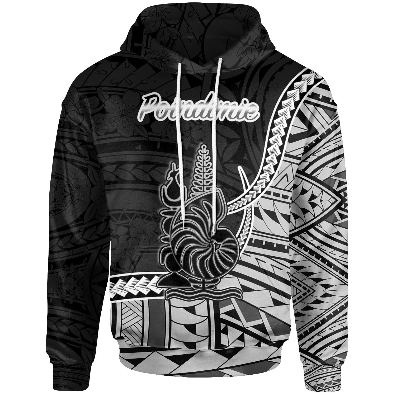 New Caledonia Islands Hoodie Poindimie Seal of New Caledonia Polynesian Patterns Unisex Black - Polynesian Pride