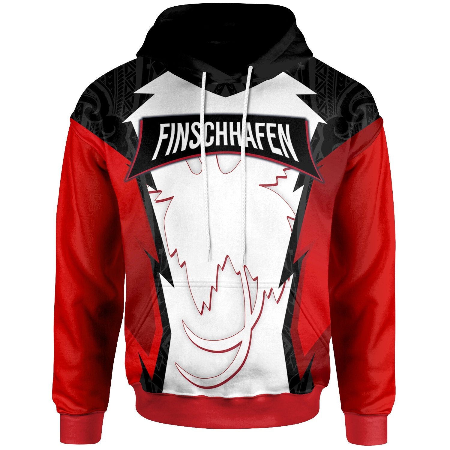 Papua New Guinea Hoodie Finschhafen PNG Coat ofrms Unisex Red Black - Polynesian Pride
