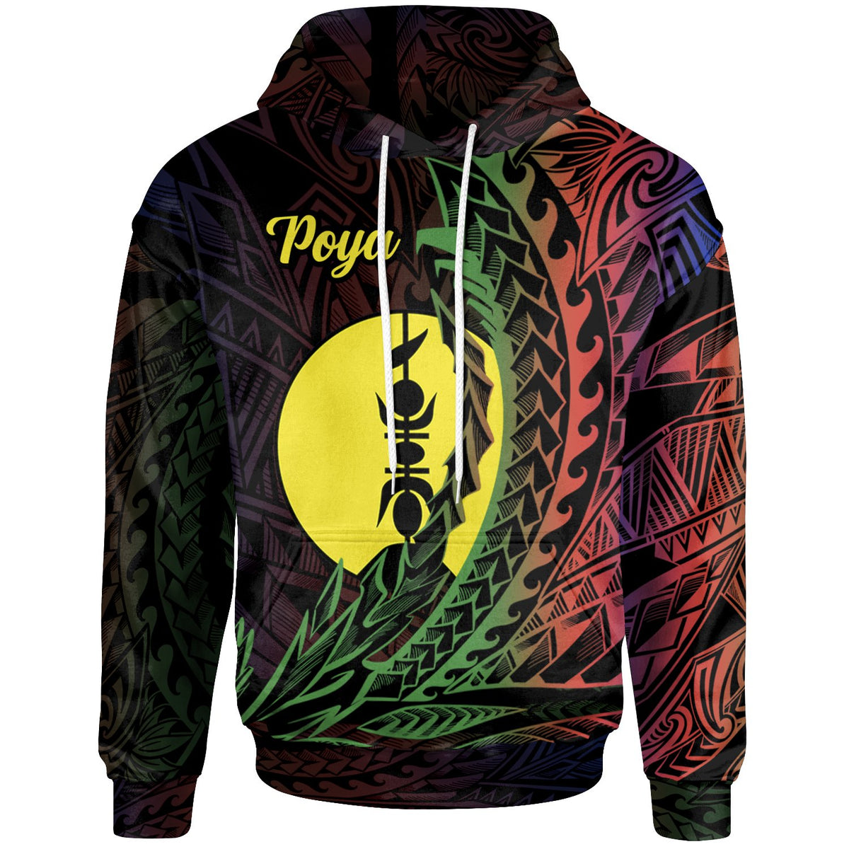 New Caledonia Hoodie Poya Wings Style Flag Color Unisex Black - Polynesian Pride