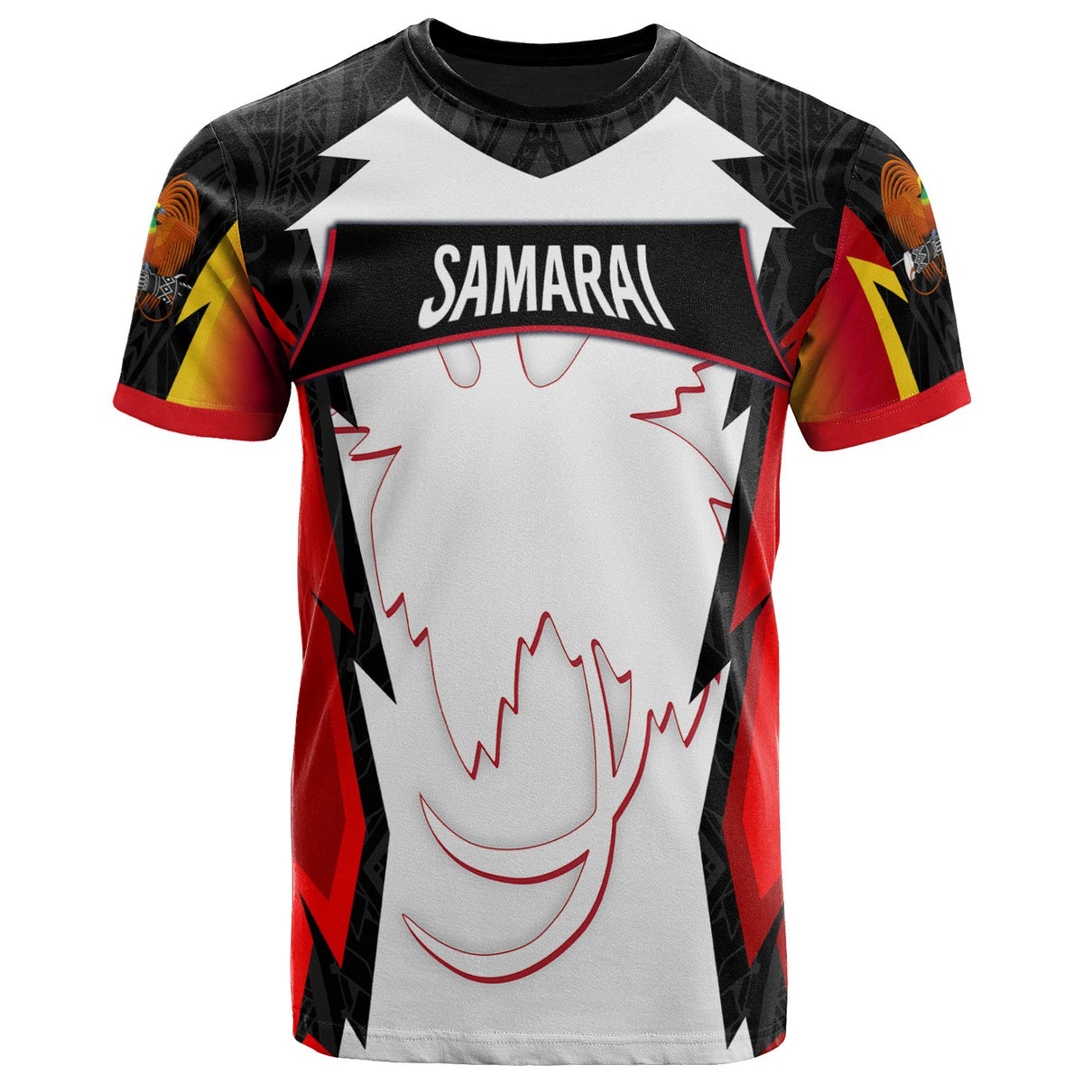 Papua New Guinea T Shirt Samarai PNG Coat Of Arms Unisex Red Black - Polynesian Pride