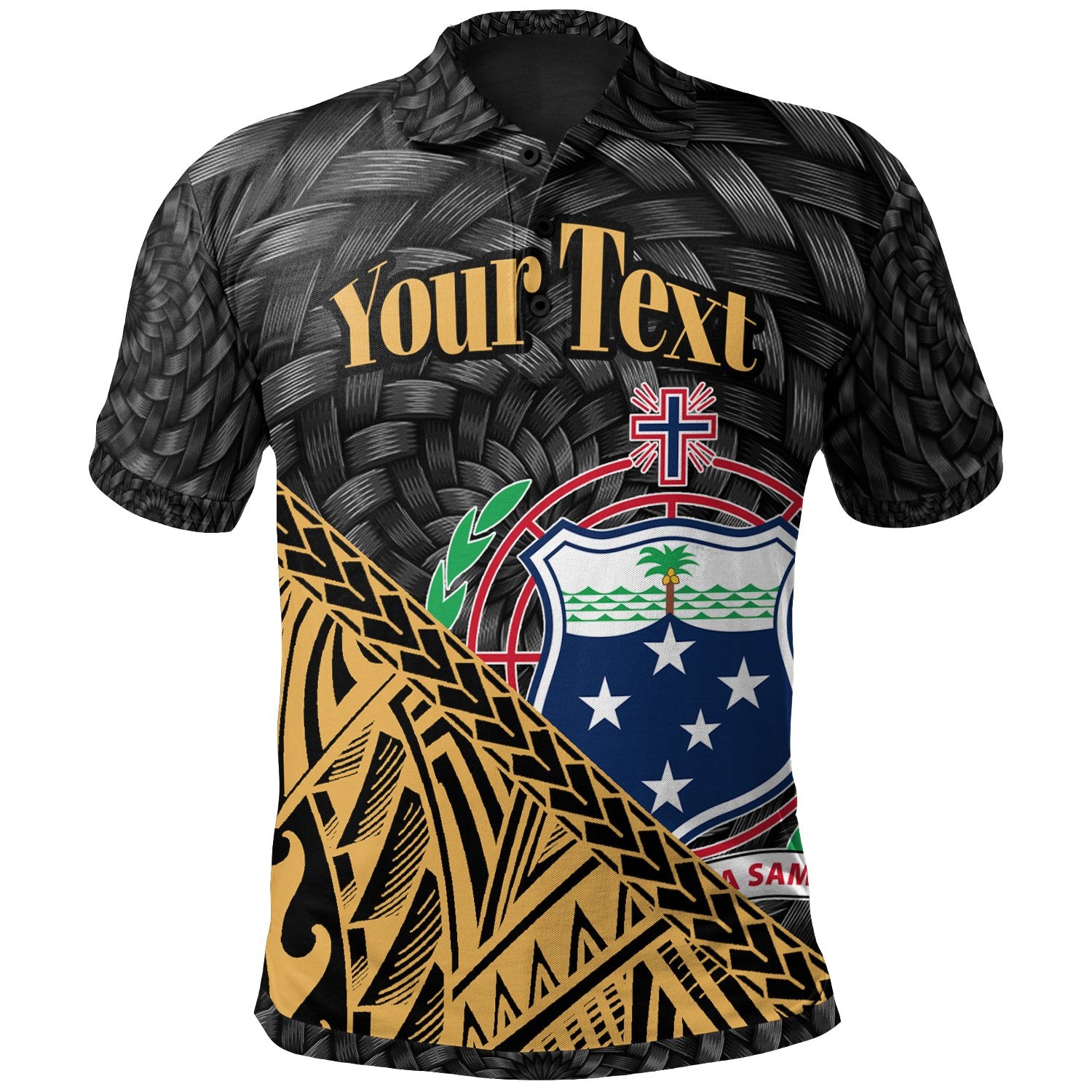 Samoa Polo Shirt Gold Custom Polynesian Patterns With Bamboo Unisex Black - Polynesian Pride