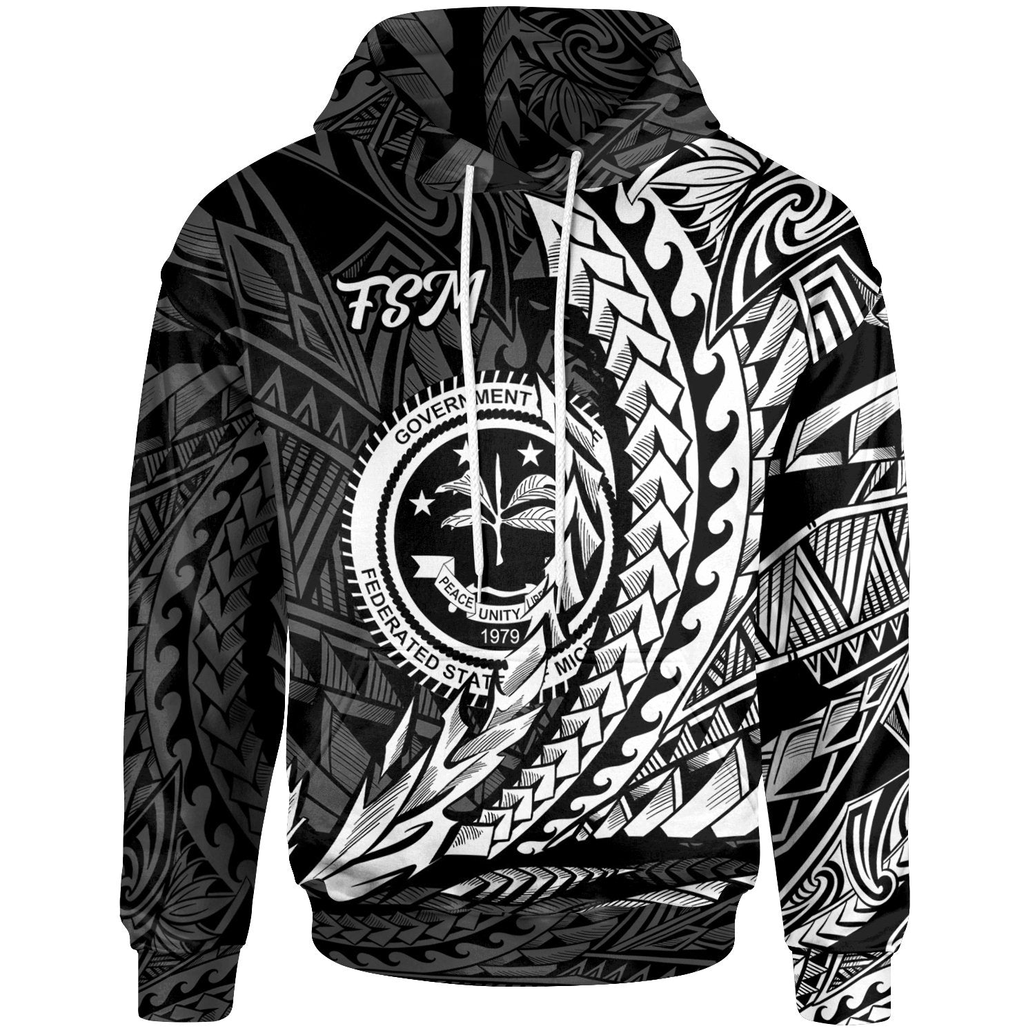 Federated States of Micronesia Hoodie White Wings Style Unisex Black - Polynesian Pride