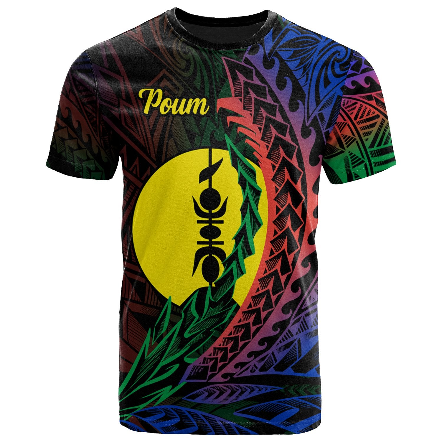 New Caledonia T Shirt Poum Wings Style Flag Color Unisex Black - Polynesian Pride