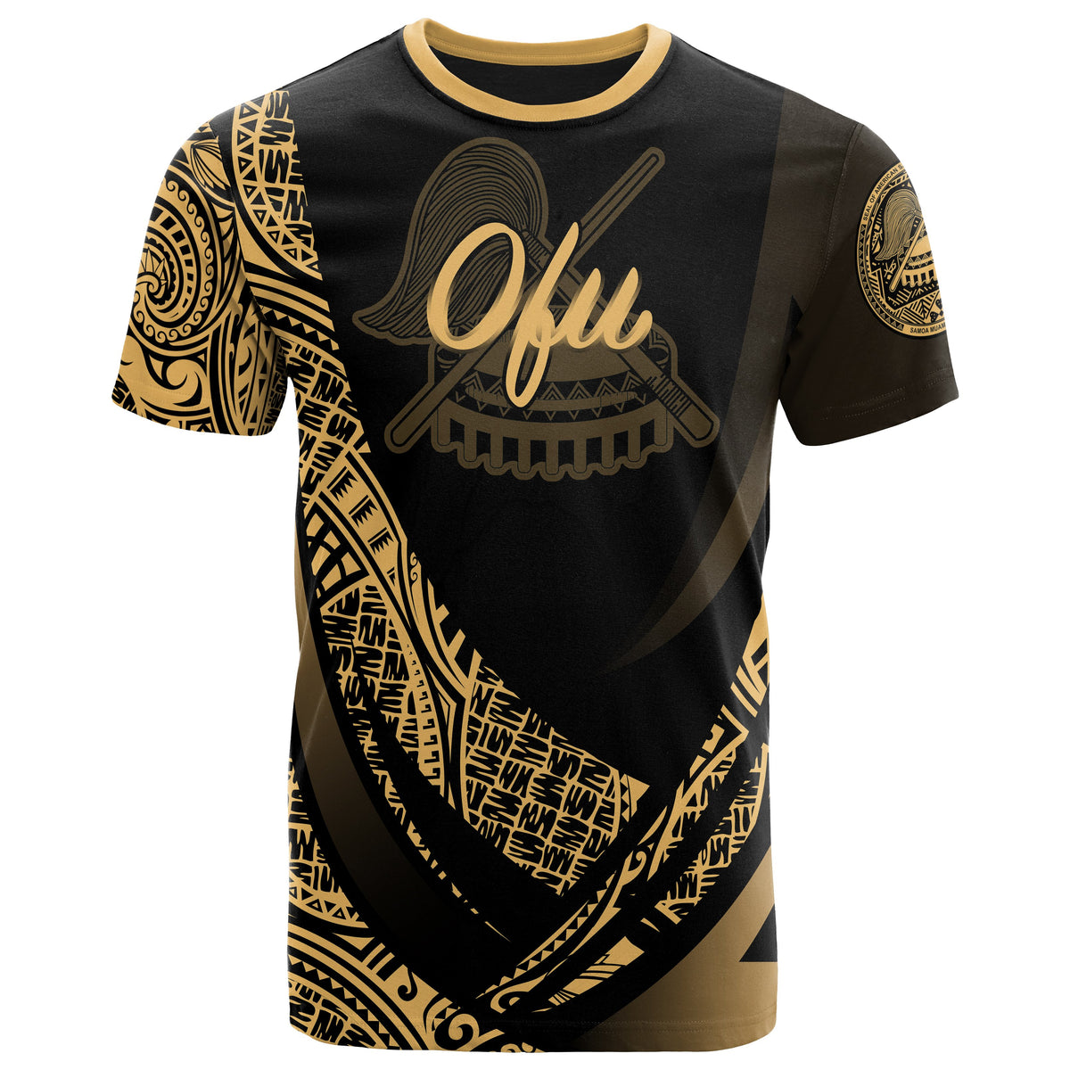 American Samoa T Shirt Manua ofu Polynesian Gold Patterns Sport Style Unisex Black - Polynesian Pride