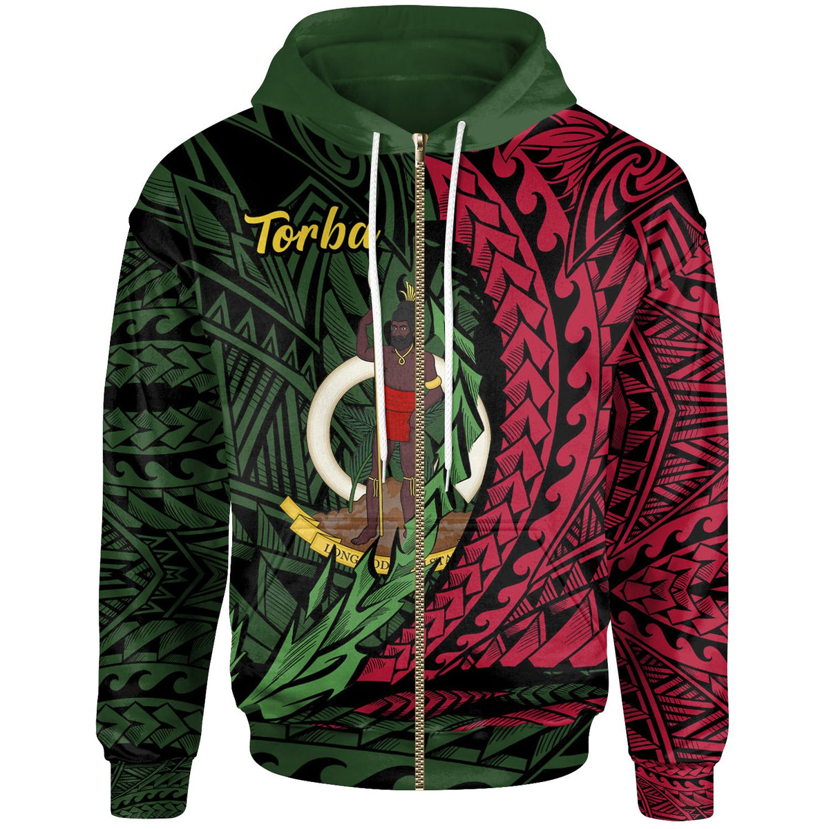 Vanuatu Zip Hoodie Torba Wings Style Unisex Black - Polynesian Pride